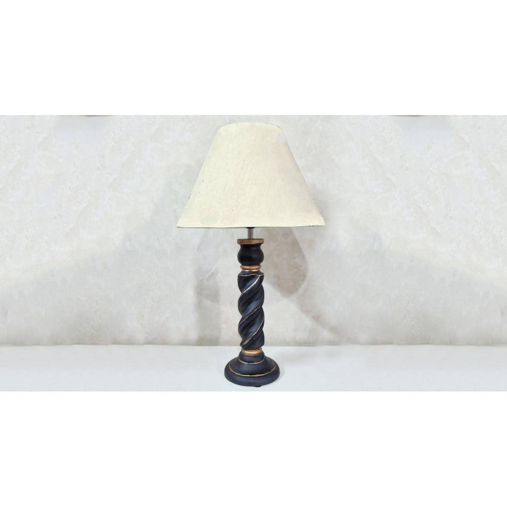 Aurelio Black & Gold Handmade Wooden Table in Rope design with a Cotton Beige shade