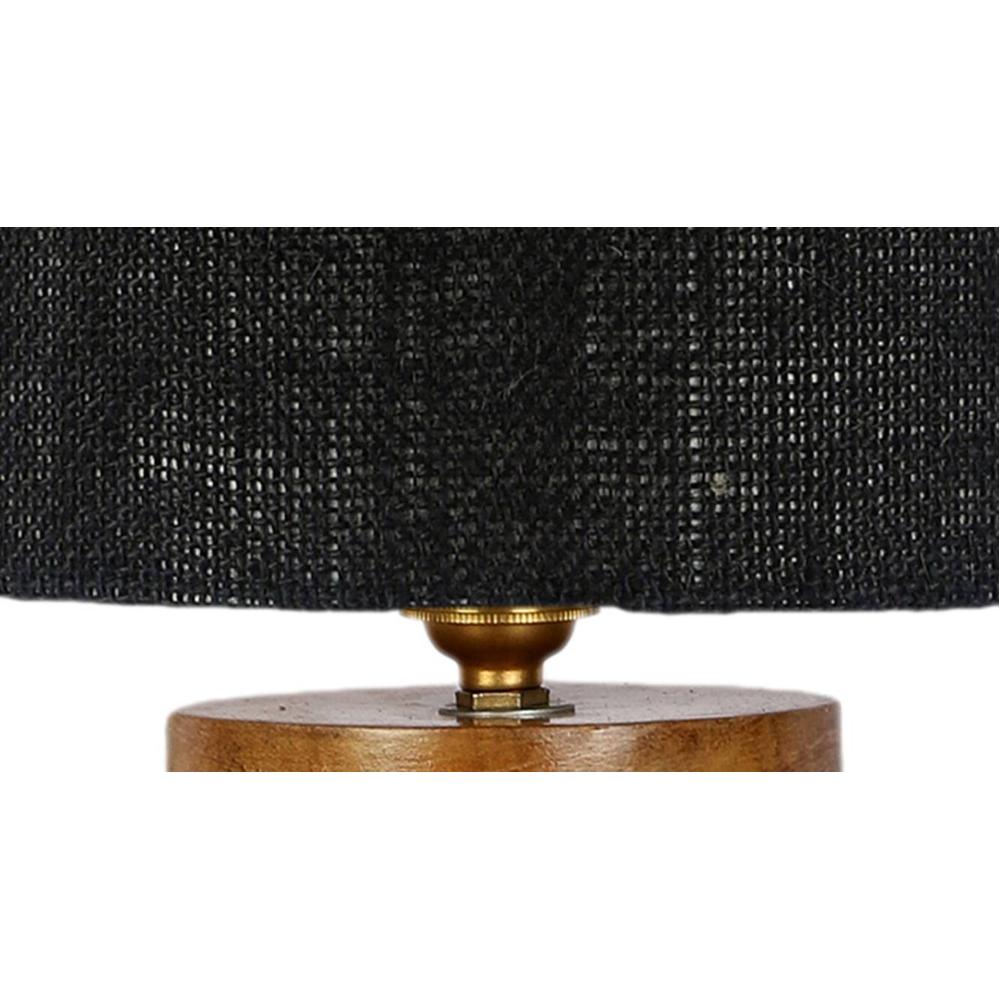 Demelza Black Jute Table Lamp with Natural Wood Base