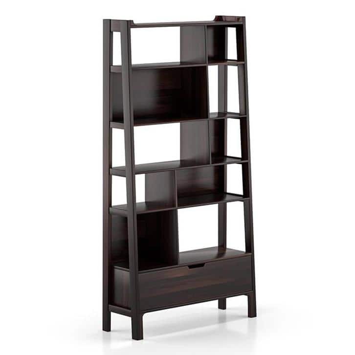 Alberto Solid Wood Bookshelf in Mahogany Finish