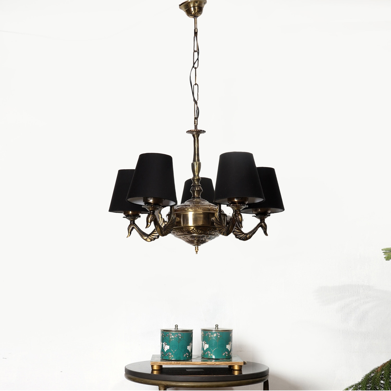 Devansh Gold Antique Wall Mounted Lamp With Black  Cotton Shade