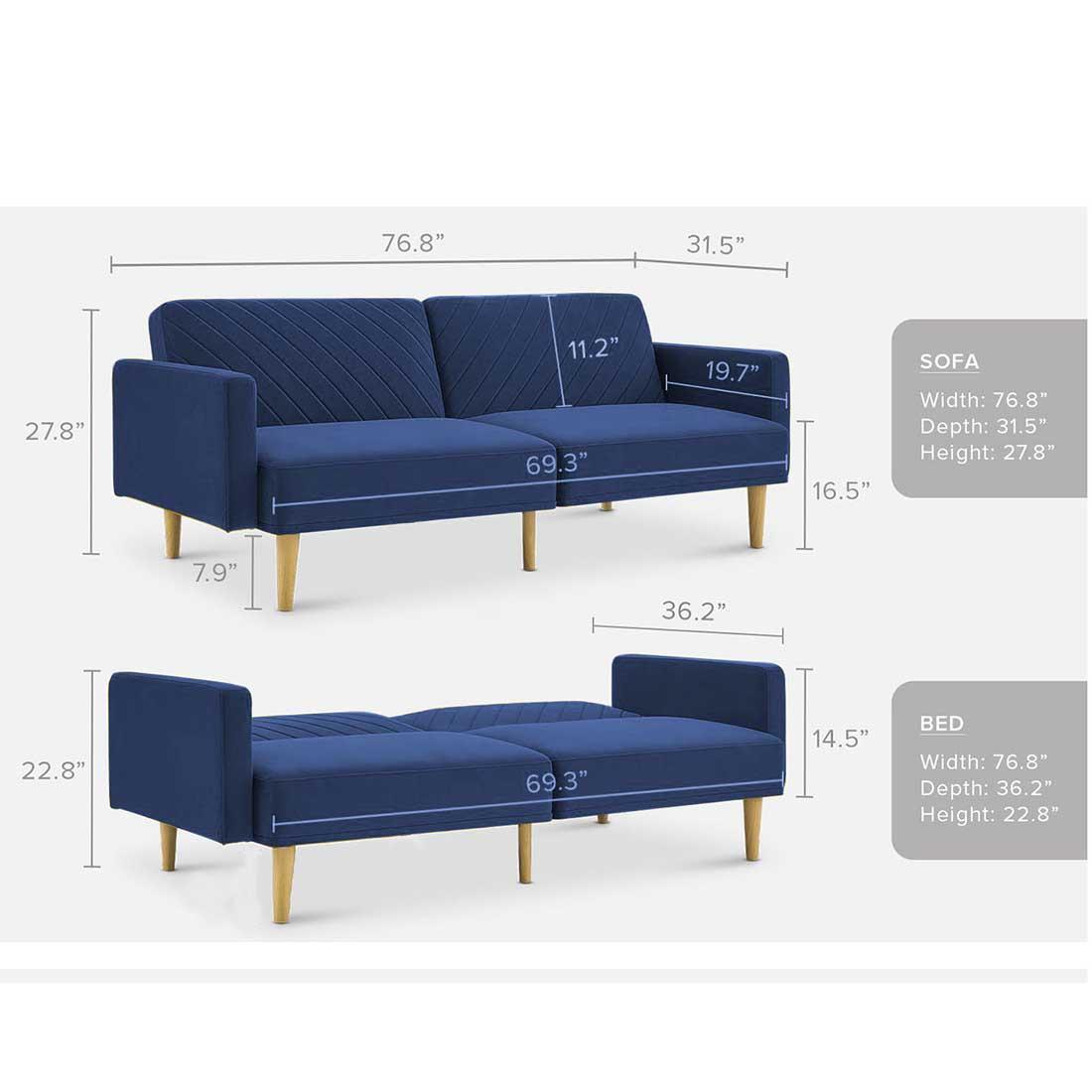 Versatile 3 Seater Sofa Cum Bed In Navy Blue Color