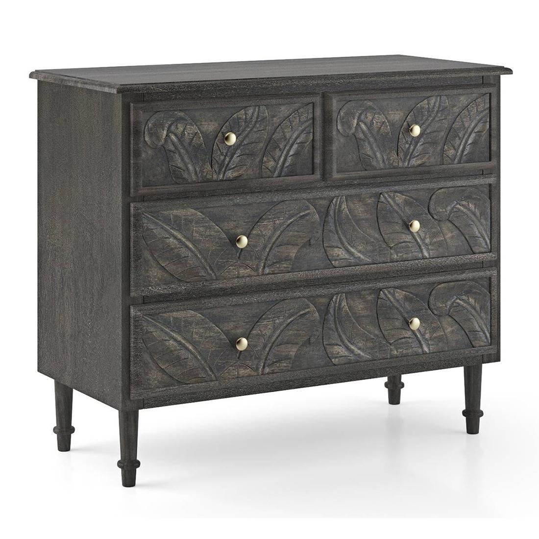 Elisa Solid Wood Chest of 4 Drawers in Antique Grey Finish