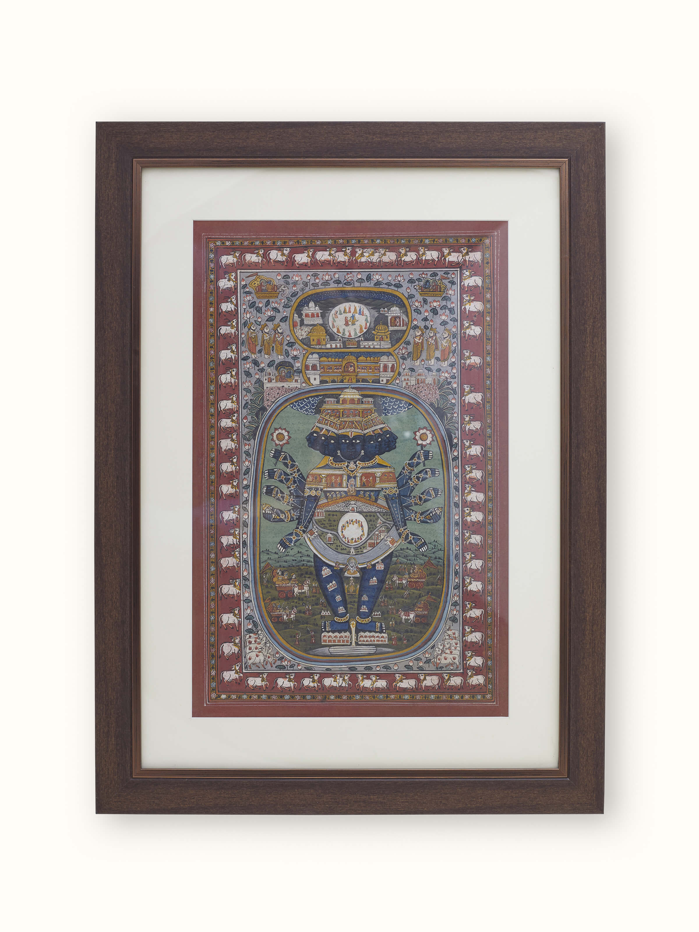 Front view of Pichwai Vishnu Ji Swaroop Painting featuring a detailed depiction of Vishnu Ji with vibrant colors.