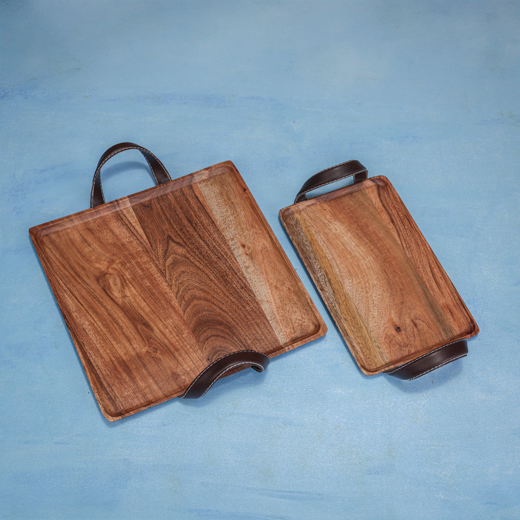 Ireka Home Sampoorna Wooden Serving Tray with Leather Handles - Ireka Homes
