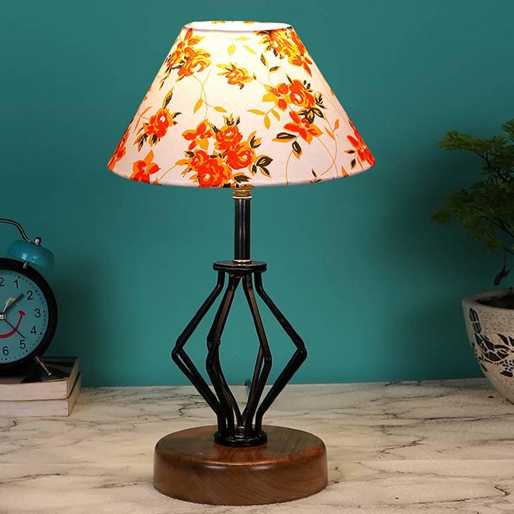Kalani Multicolor cotton Table lamp with Wood & Iron Base - Devansh