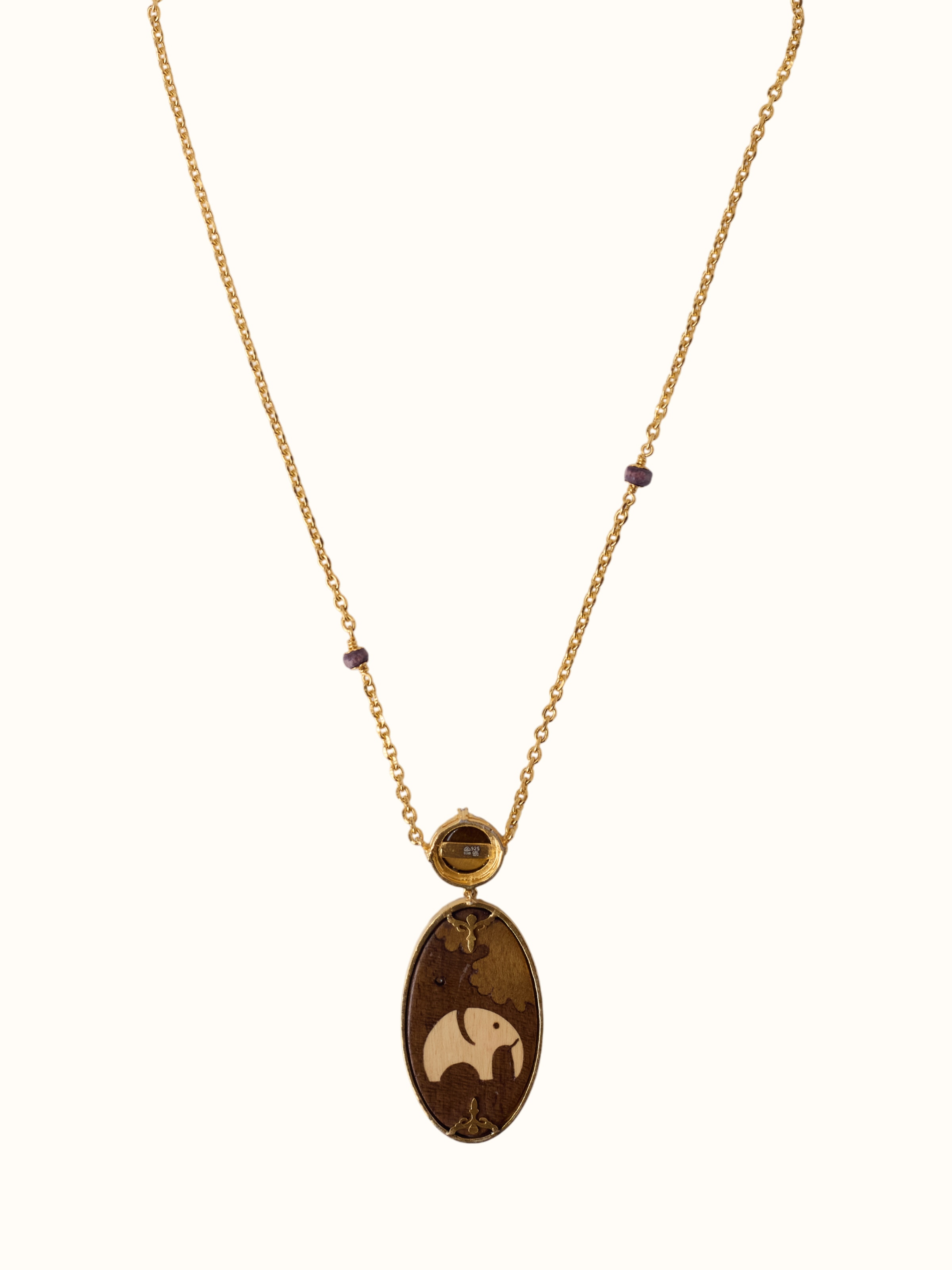 Rosewood Inlaid Silver Pendant & Chain