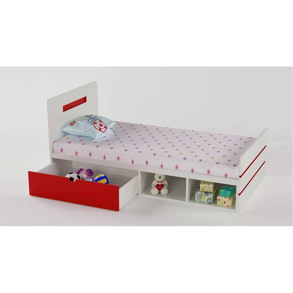 Groovy Love Engineered Wood Drawer Storage Bed in Red Colour