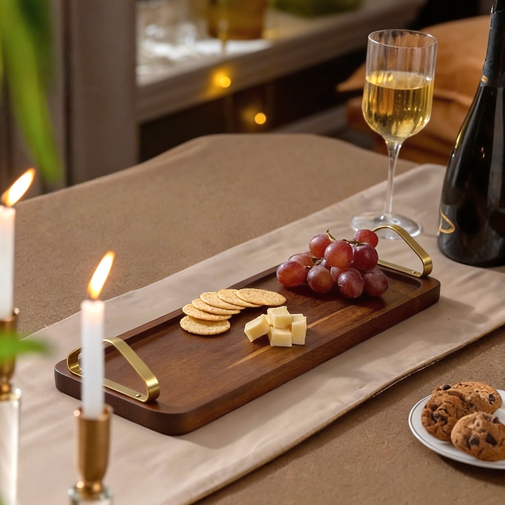 Metalsmith Wooden Serving Tray with Metal Handle Walnut Finish - Metalsmith