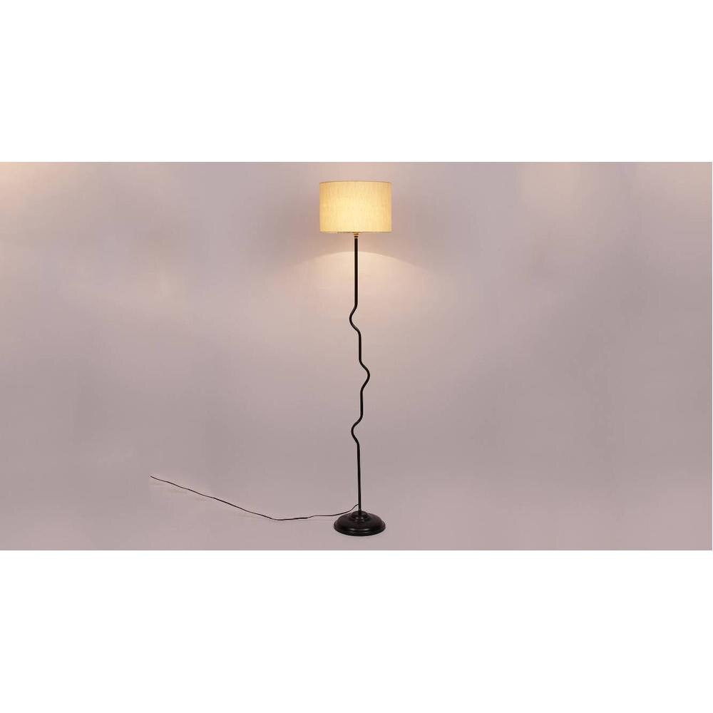Olive Off White Fabric Floor Lamp with Black Iron Base