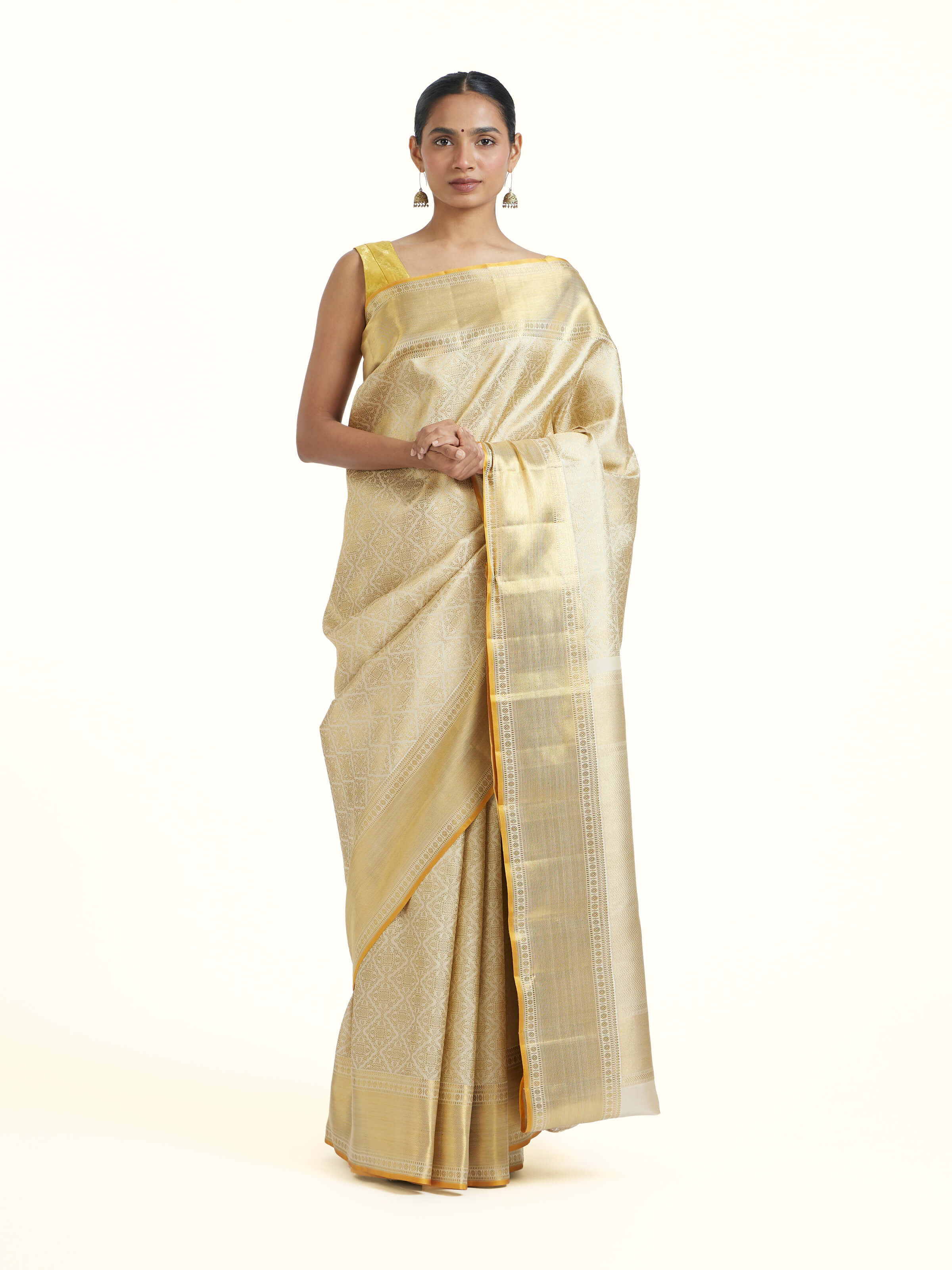 Beige Kancheepuram Silk Zari Saree