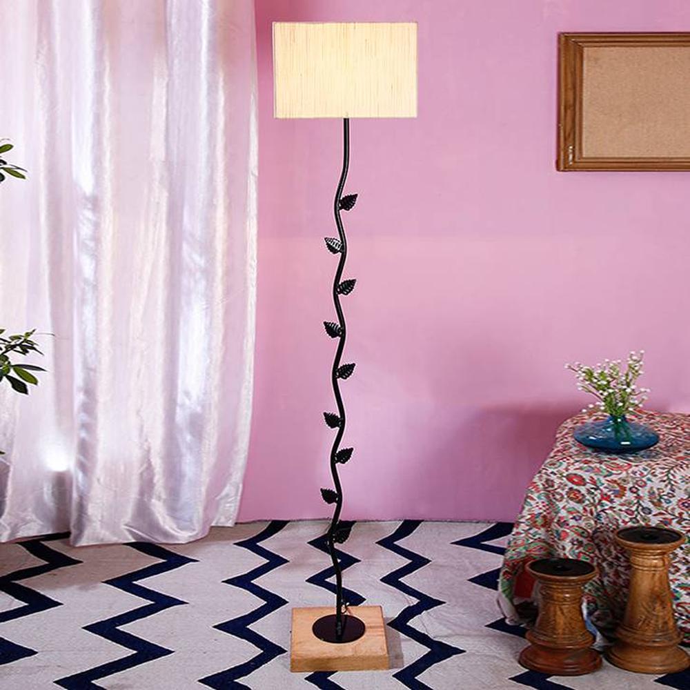 Edythe White Cotton Shade Floor Lamp - Devansh