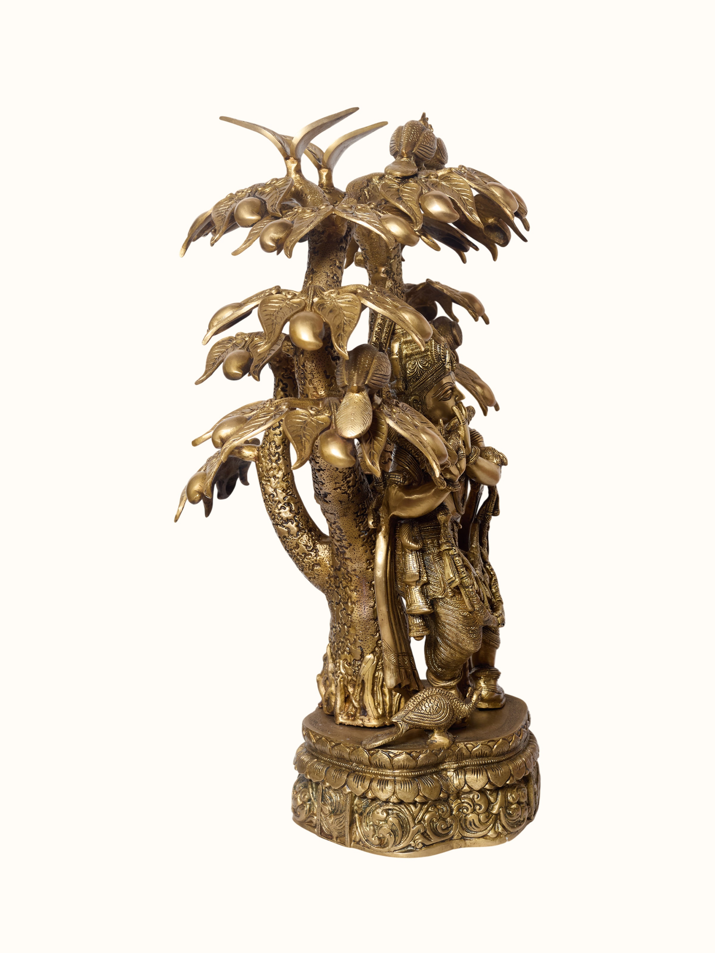 Brass Krishna Standing Tree Idol