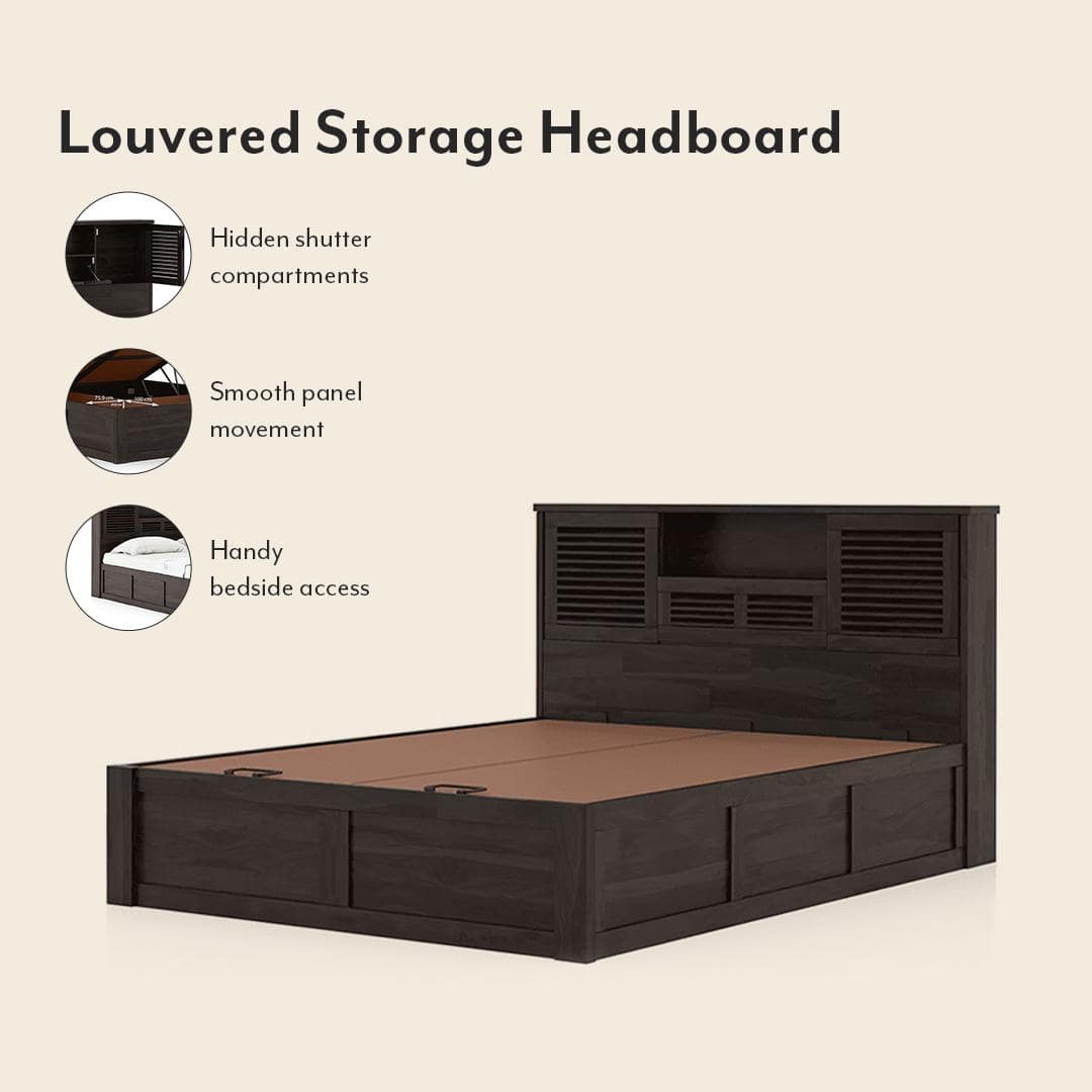 Cambry Queen Size Hydraulic Storage Bed With Headboard Storage Bed In American Walnut Finish