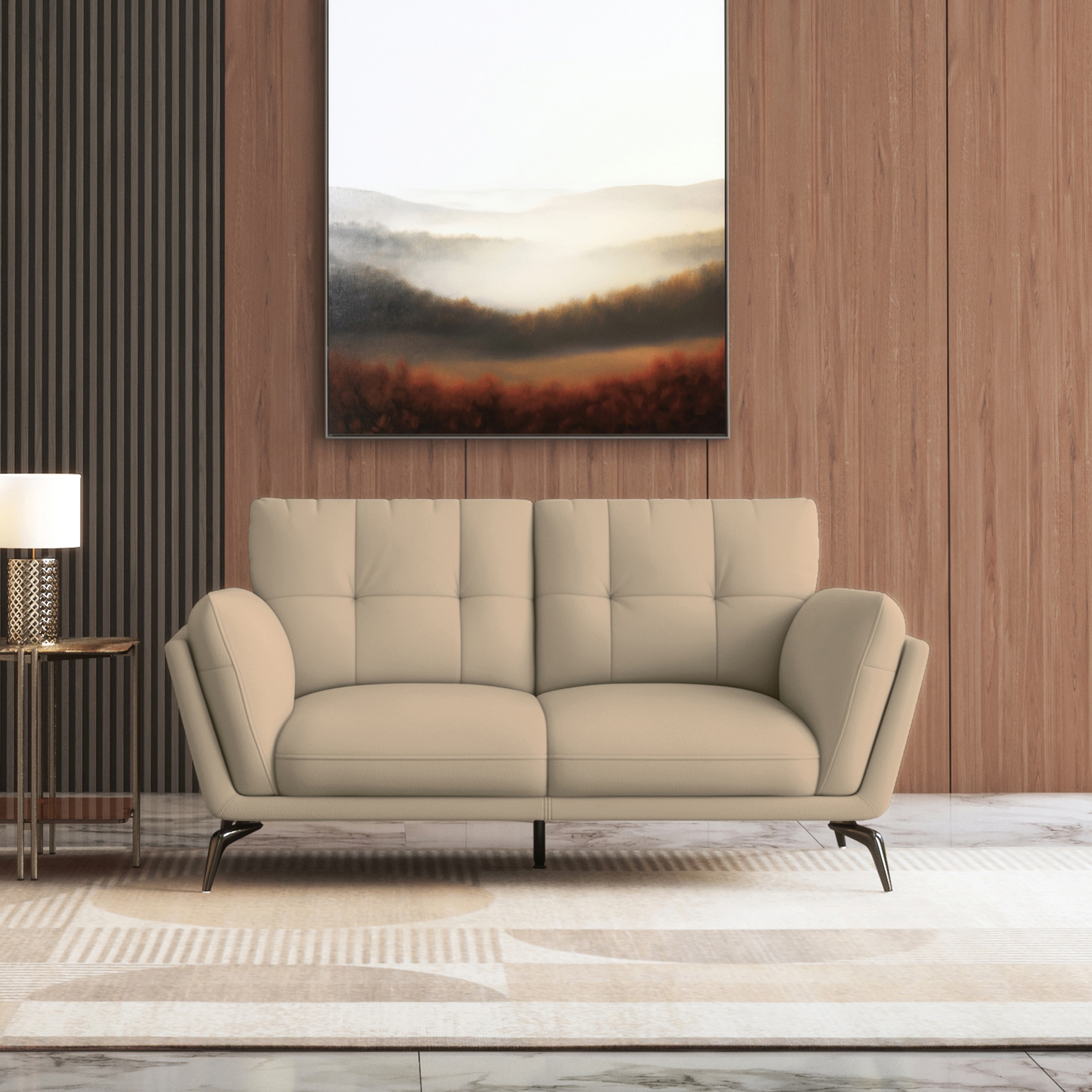Vetra 2 Seater Leather Sofa In Pebble Colour - Urban Ladder