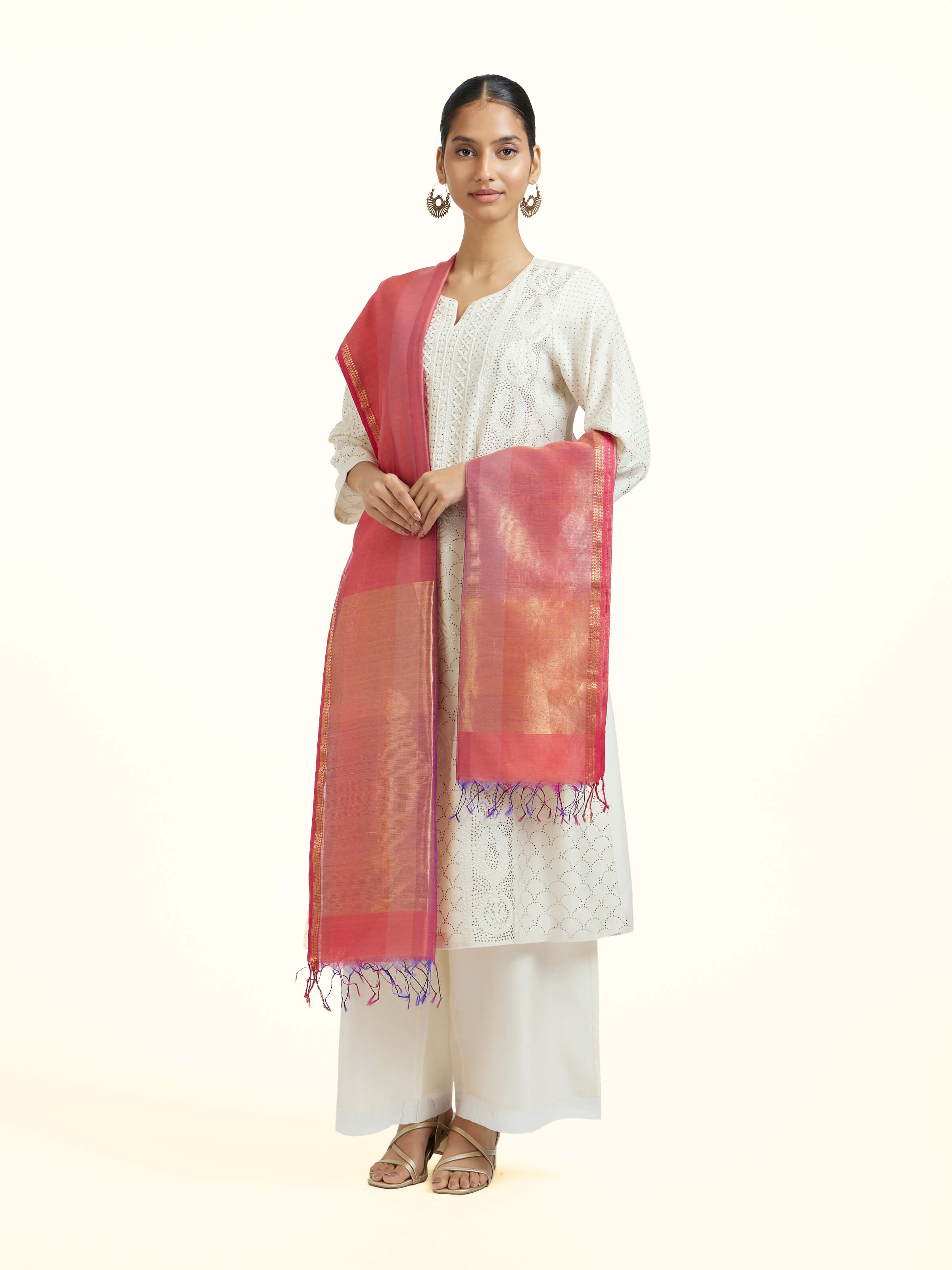 Pink Cotton Silk Maheshwari Handloom Dupatta