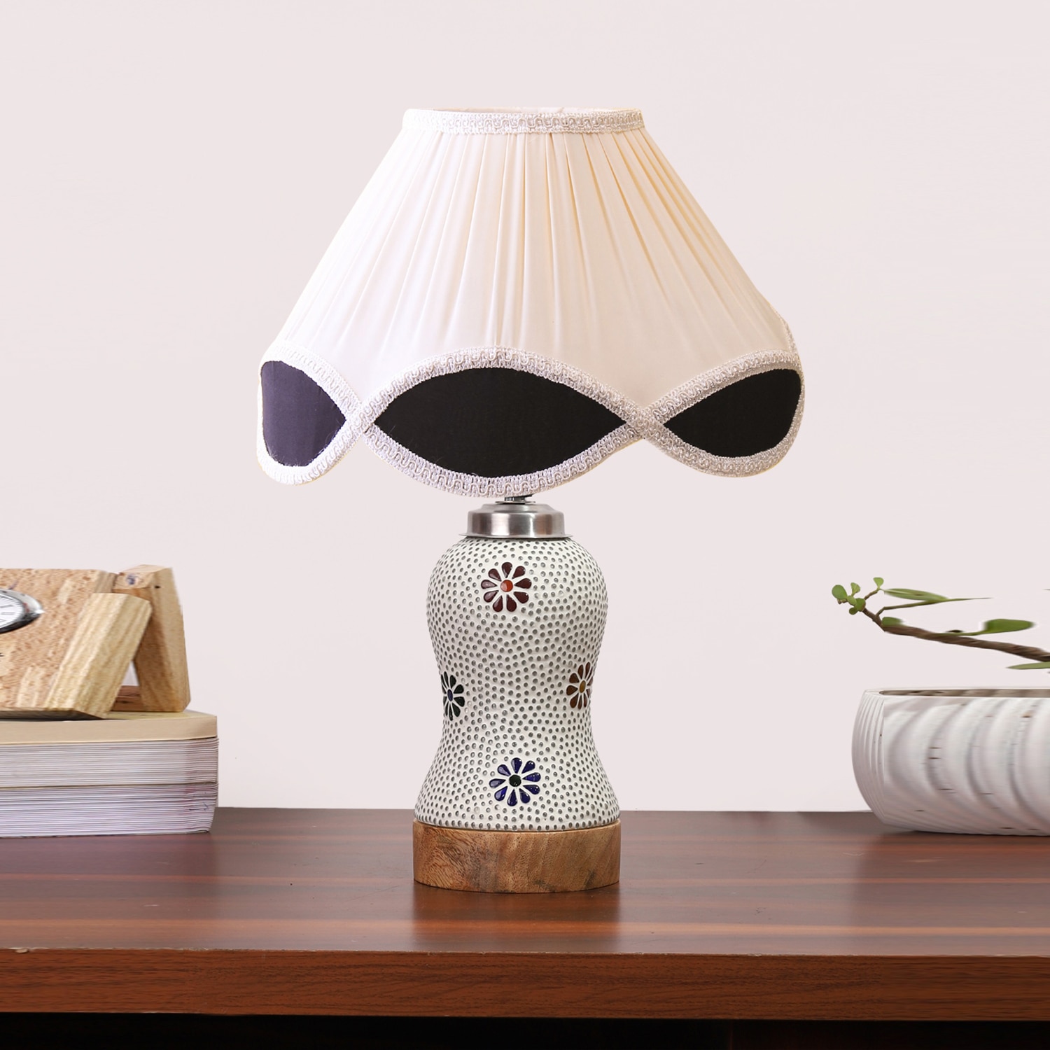 Devansh Multi Vintage Cotton Pleated Shade Lamp With Wood & Mosaic Glass Base For Decoration/Office/Home/Gifting/Study For Decoration/Office/Home/Gifting/Study-image-48