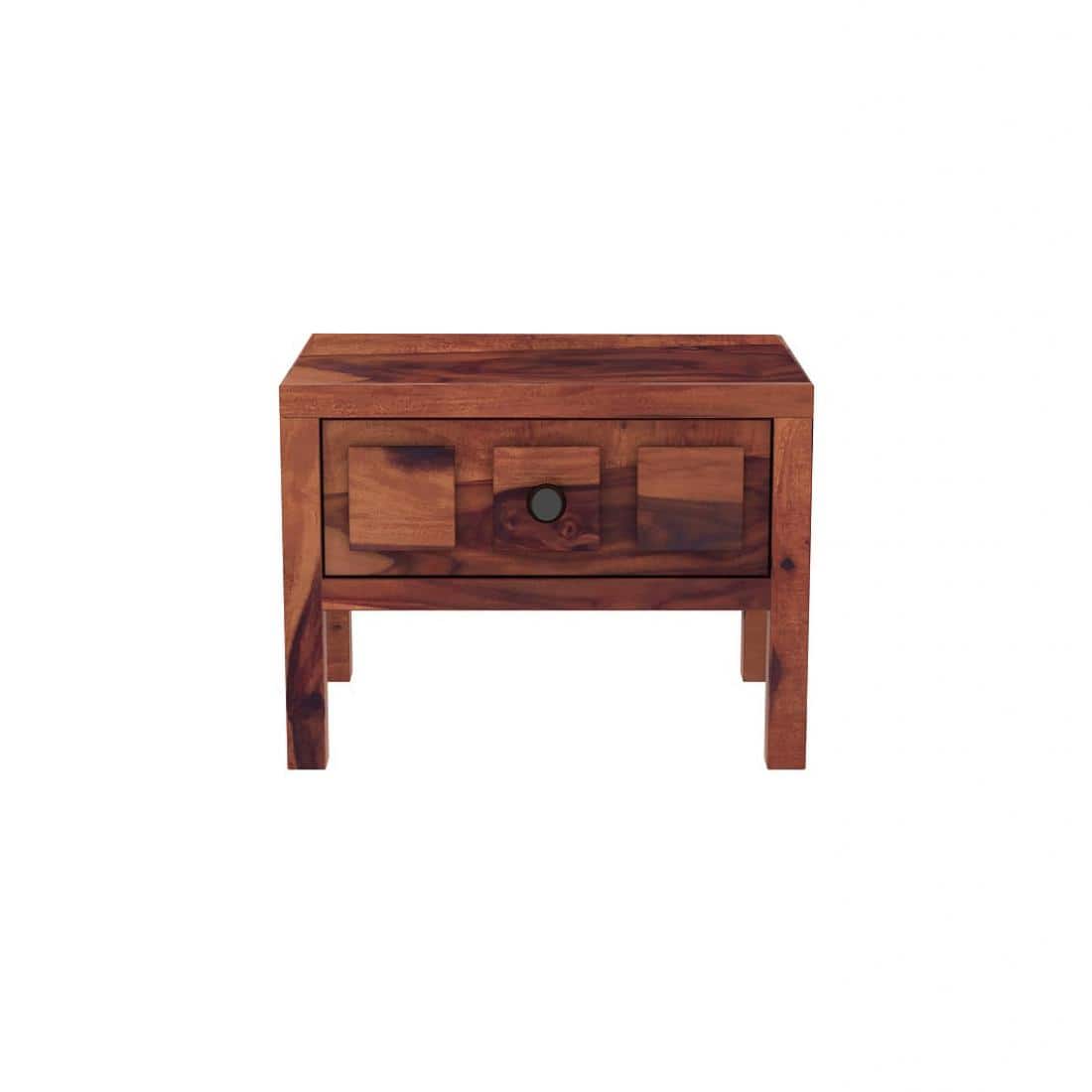 Square Solid Wood Box Bedside Table in Teak Finish