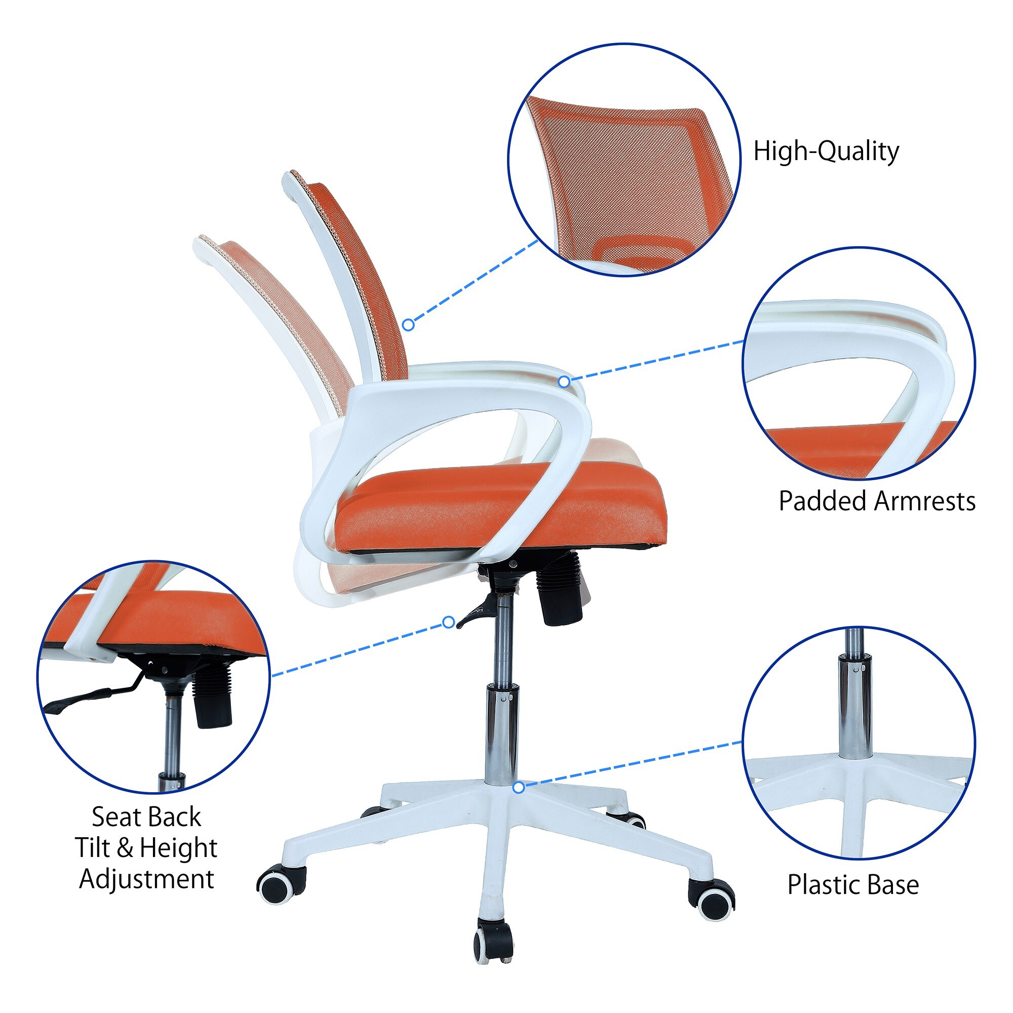 Naamikoa Mid Back Ergonomic Chair in Orange Colour