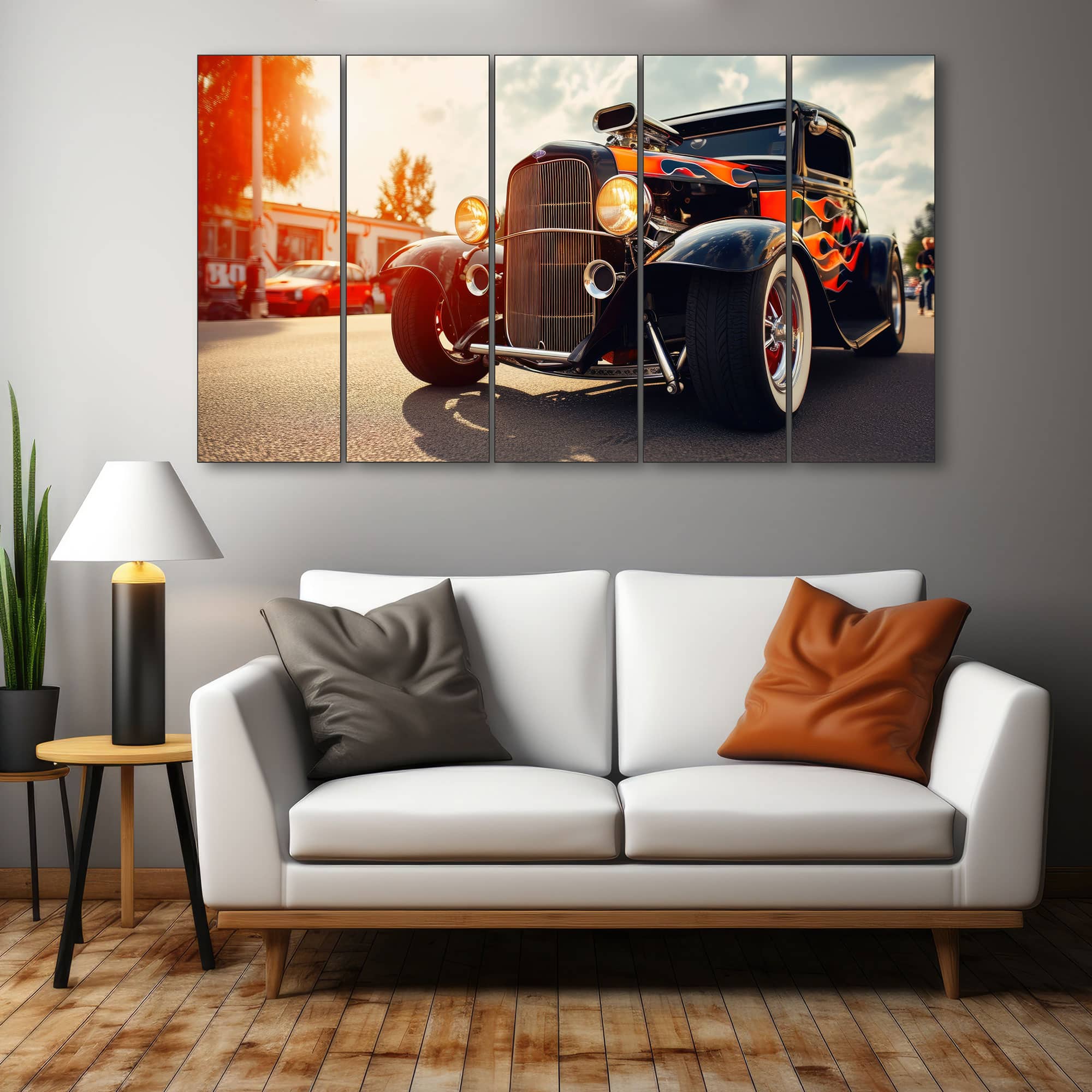 The Castle Decor Vintage Car Art Wall Painting Wooden Framed Digital Painting 27x48 Inch - The Castle Decor