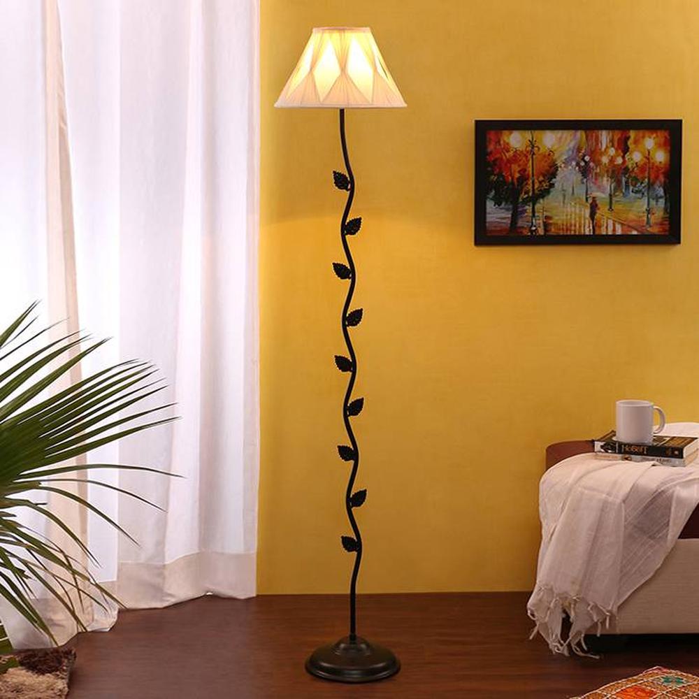 Brooke Black Cotton Shade Floor Lamp