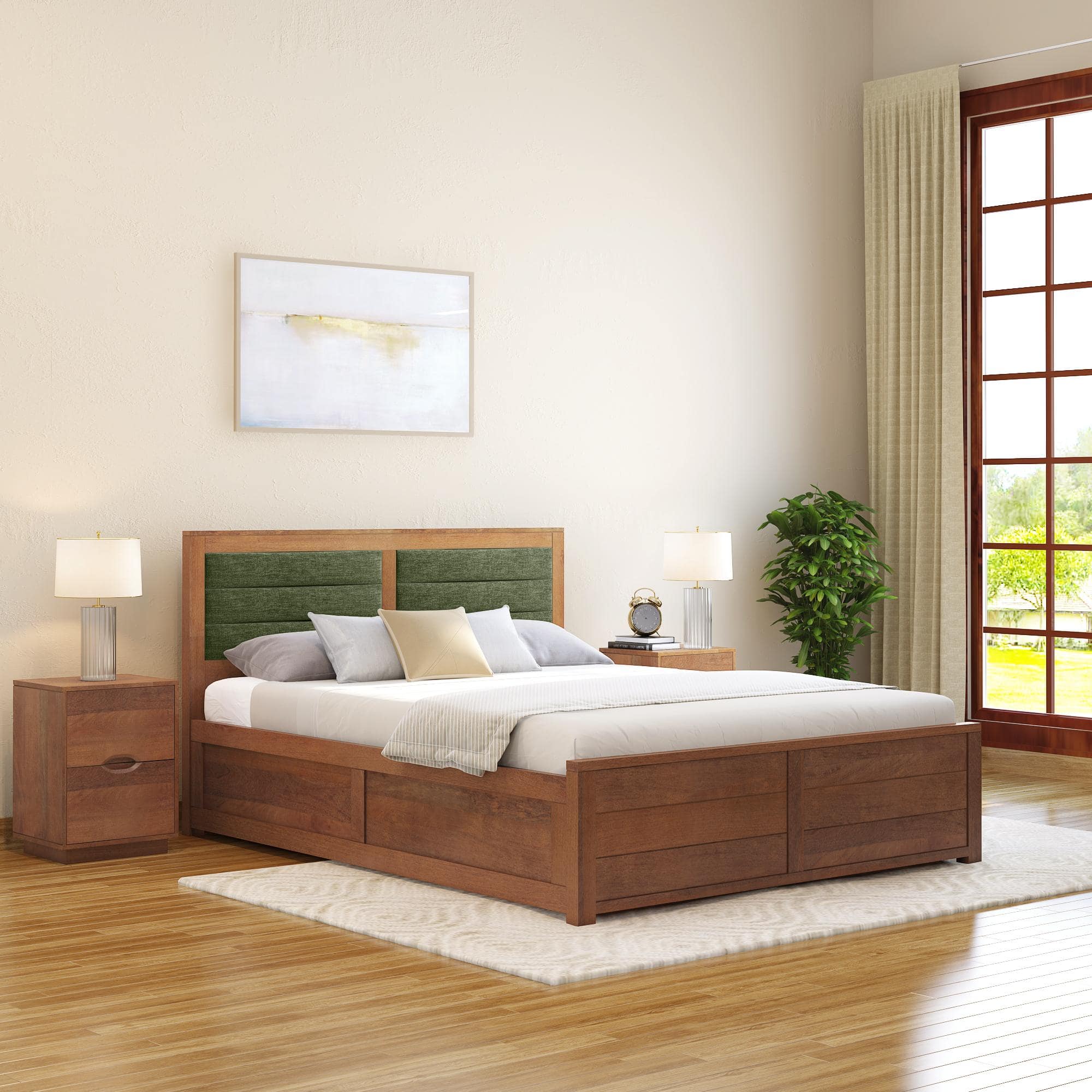 Ritz Solid Wood Hydraulic Storage King Size Bed in Amber Walnut Finish