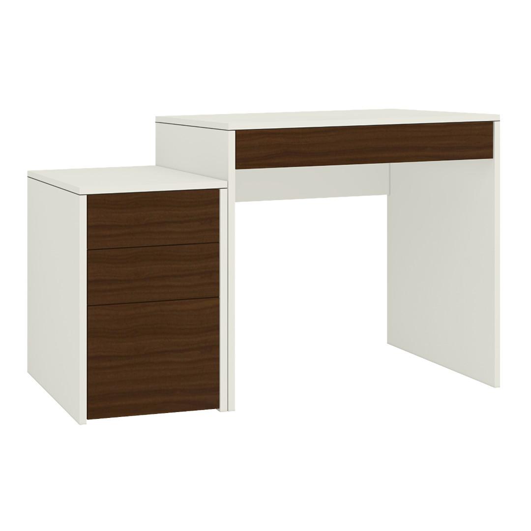 Eskada Study Desk cum Printer Table with 4 Handle Less Drawers in Ivory Coffee Walnut Colour