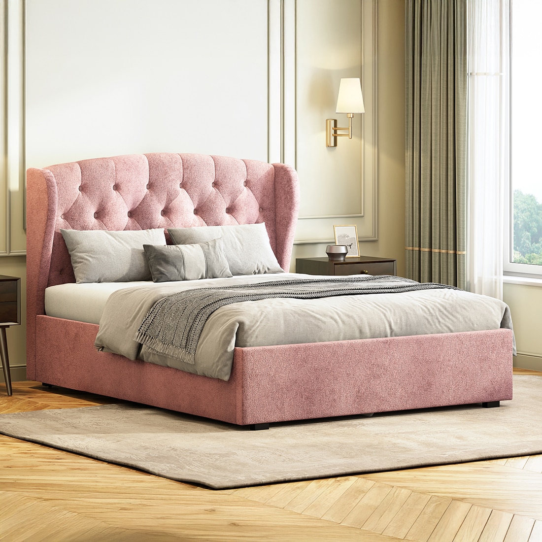 urban ladder Holmebrook Upholstered Storage Bed In Hydraulic (Bed Size : Queen, Colour : Desert Rose)-picture-18