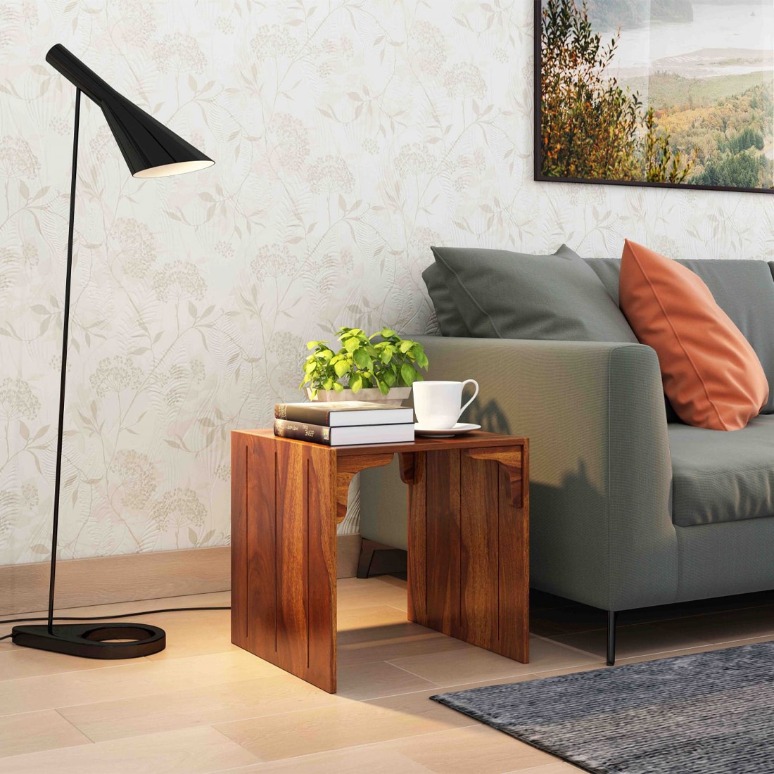 Taj Bedside Solid Wood Table in Honey Finish