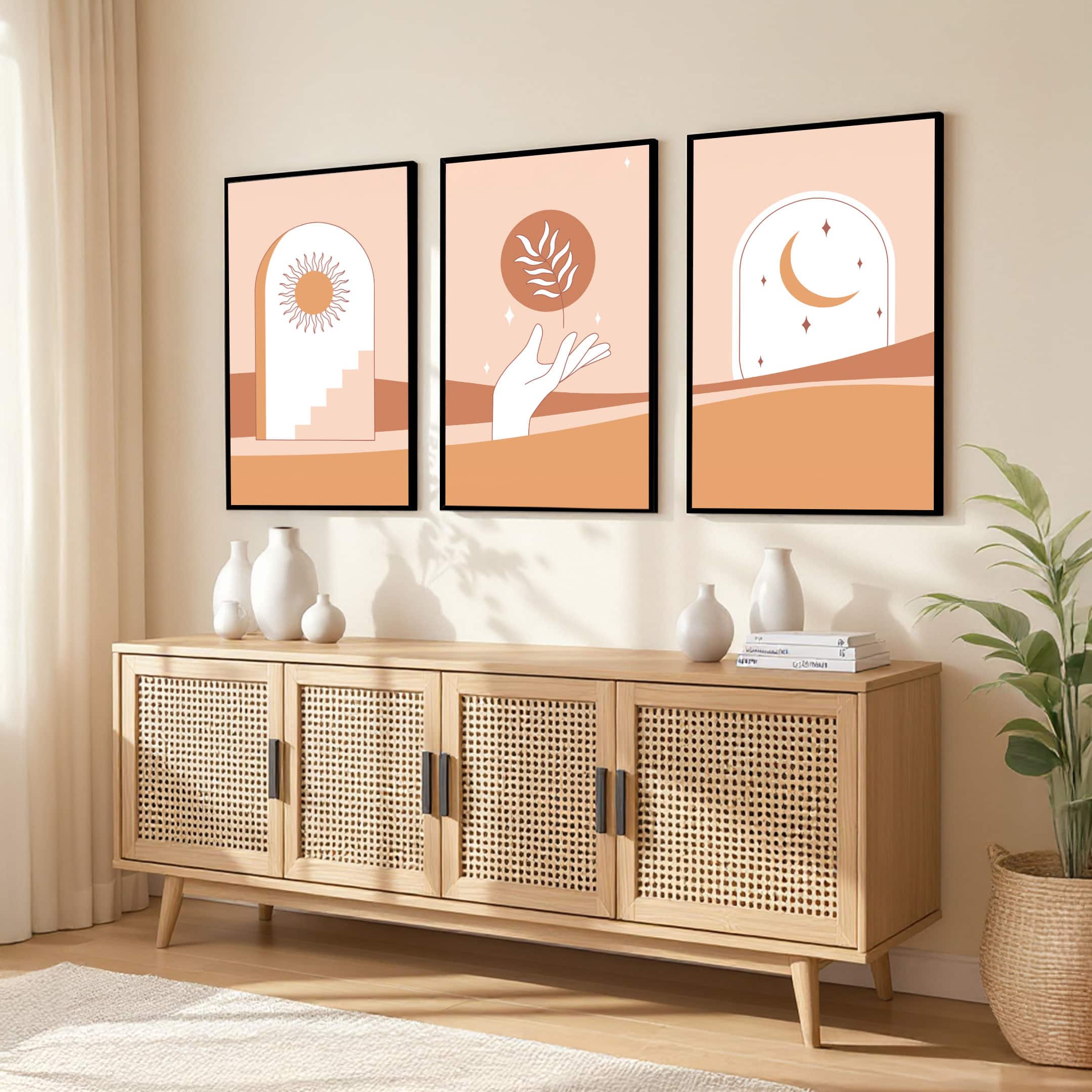 The Castle Decor Boho Abstract Botanical Wall Art Set of 3 Design 12 11x17 Inch - The Castle Decor