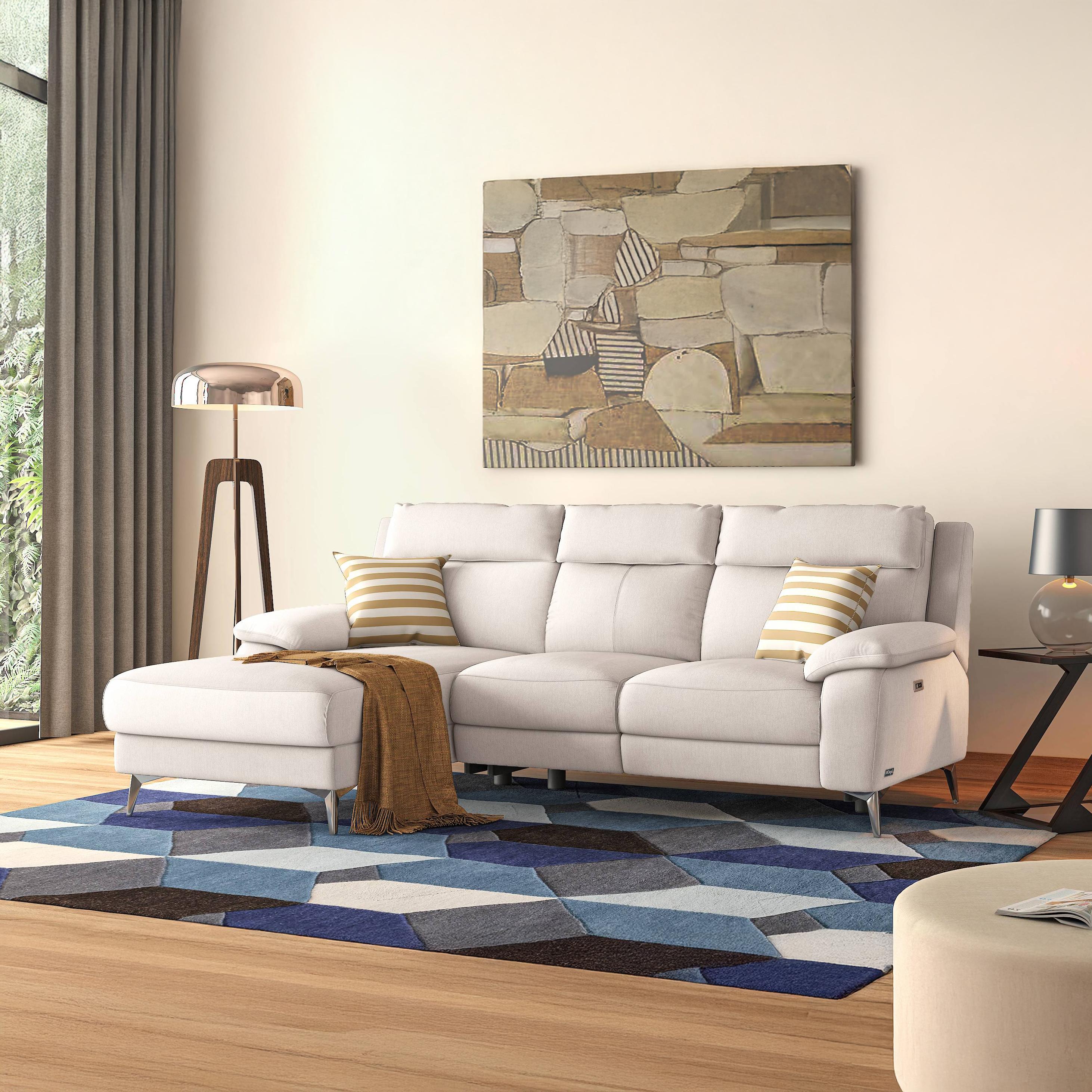 Emila Left Aligned Three Seater Sectional Recliner in Cream Colour