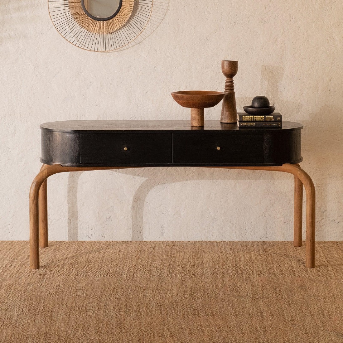 Andaman Inglis Solid Wood Console Table in Black Colour - Orange Tree