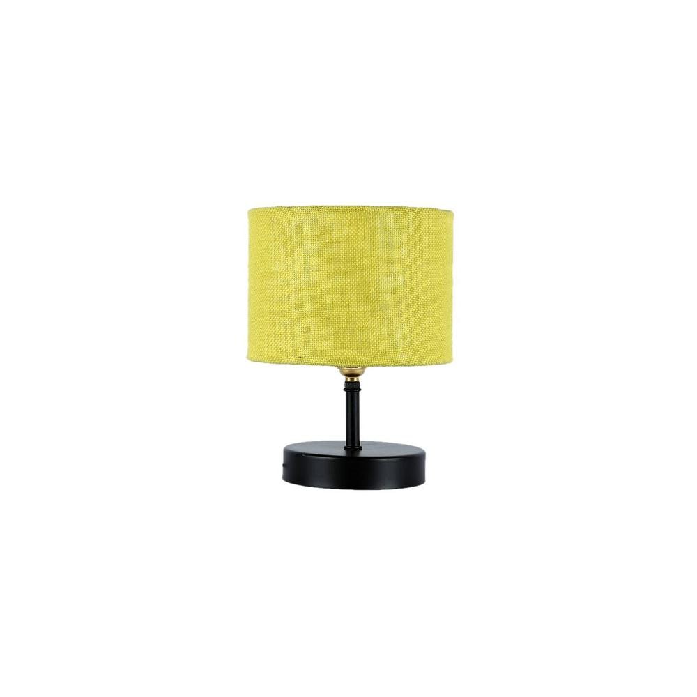 Cheney Yellow Natural Fiber Shade Table Lamp with Black Iron Base