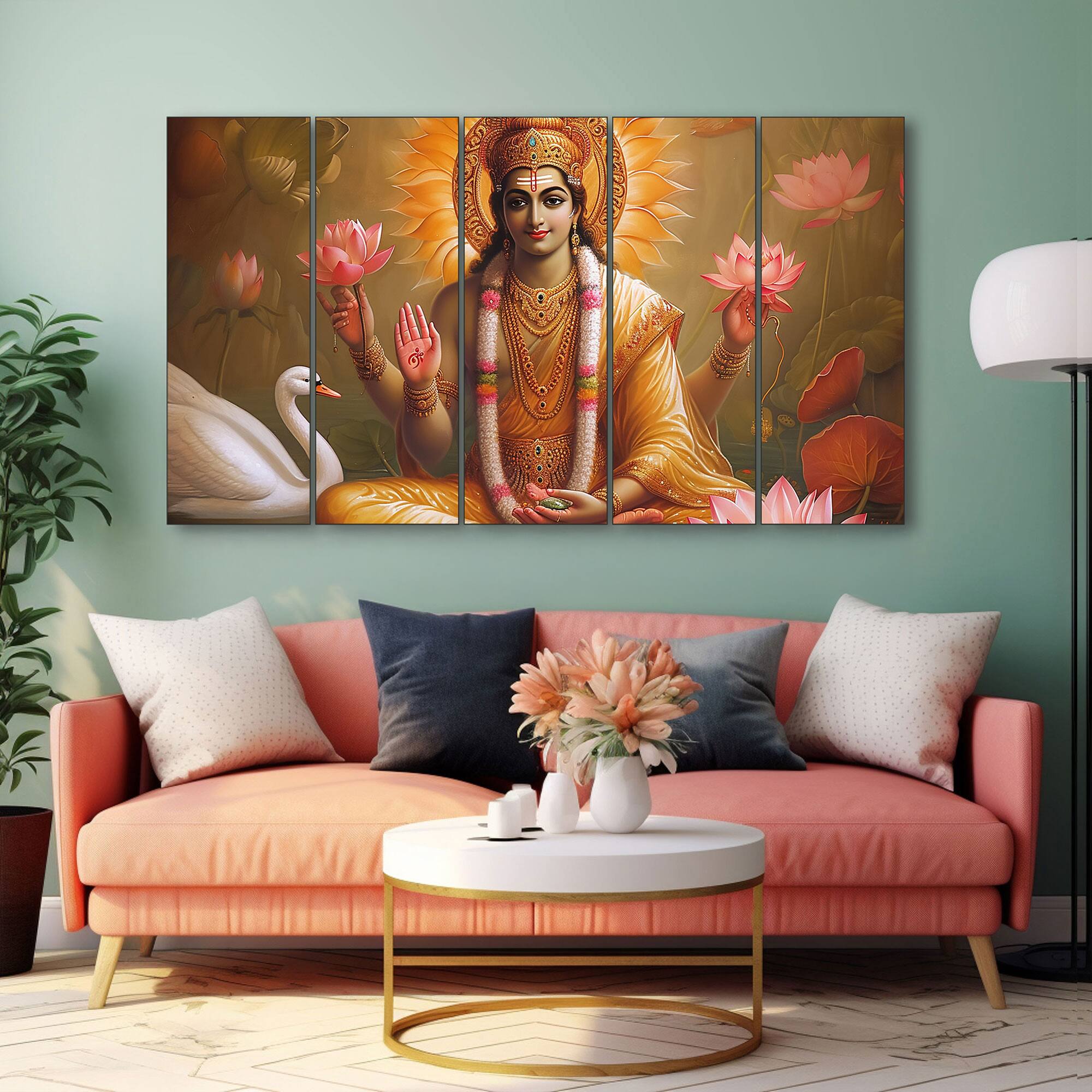 The Castle Decor Brahma Ji Wall Painting Wooden Framed 27x48 Inch (Style 3) - The Castle Decor