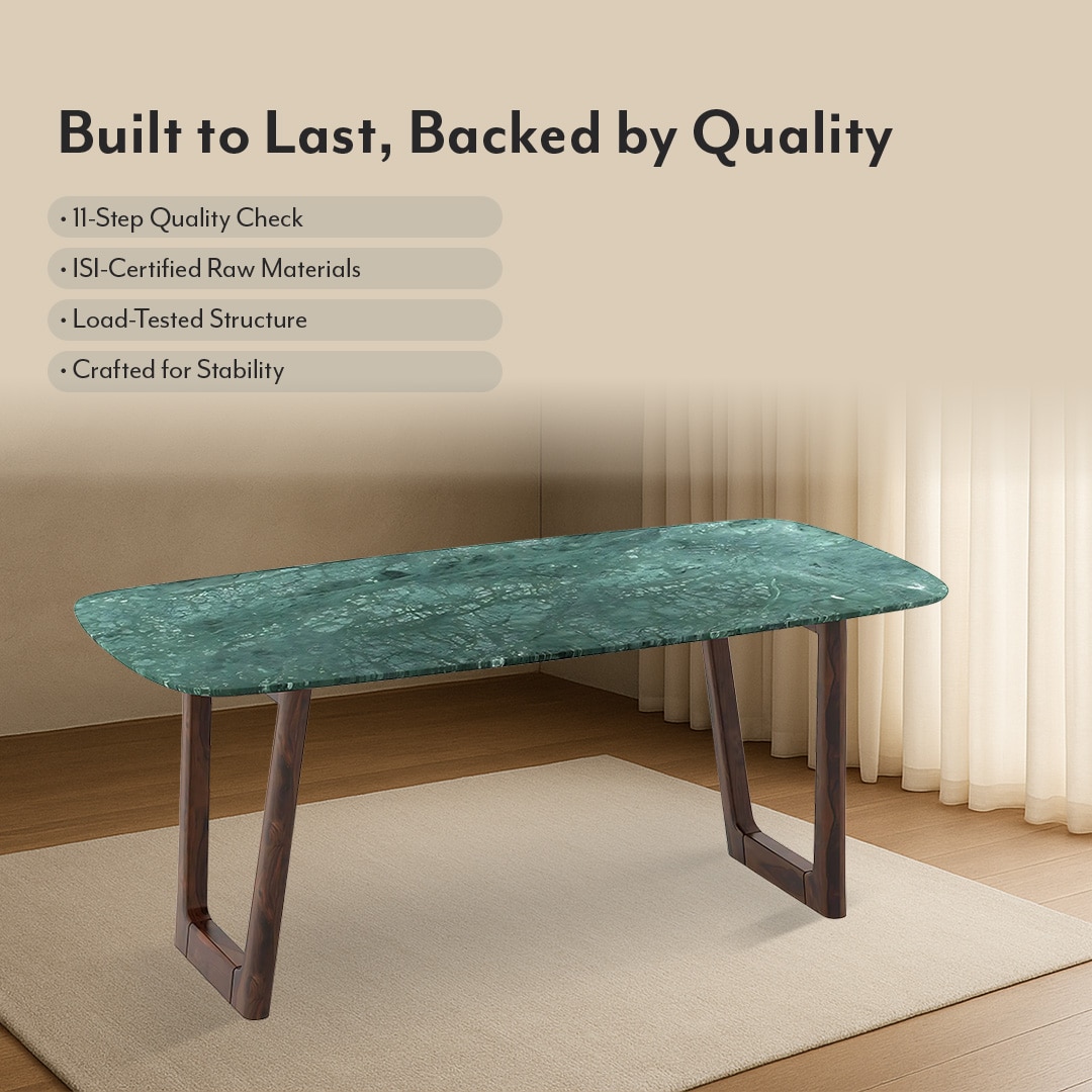 Adria Jade Green Marble 6 Seater Dining Table In New Walnut Finish