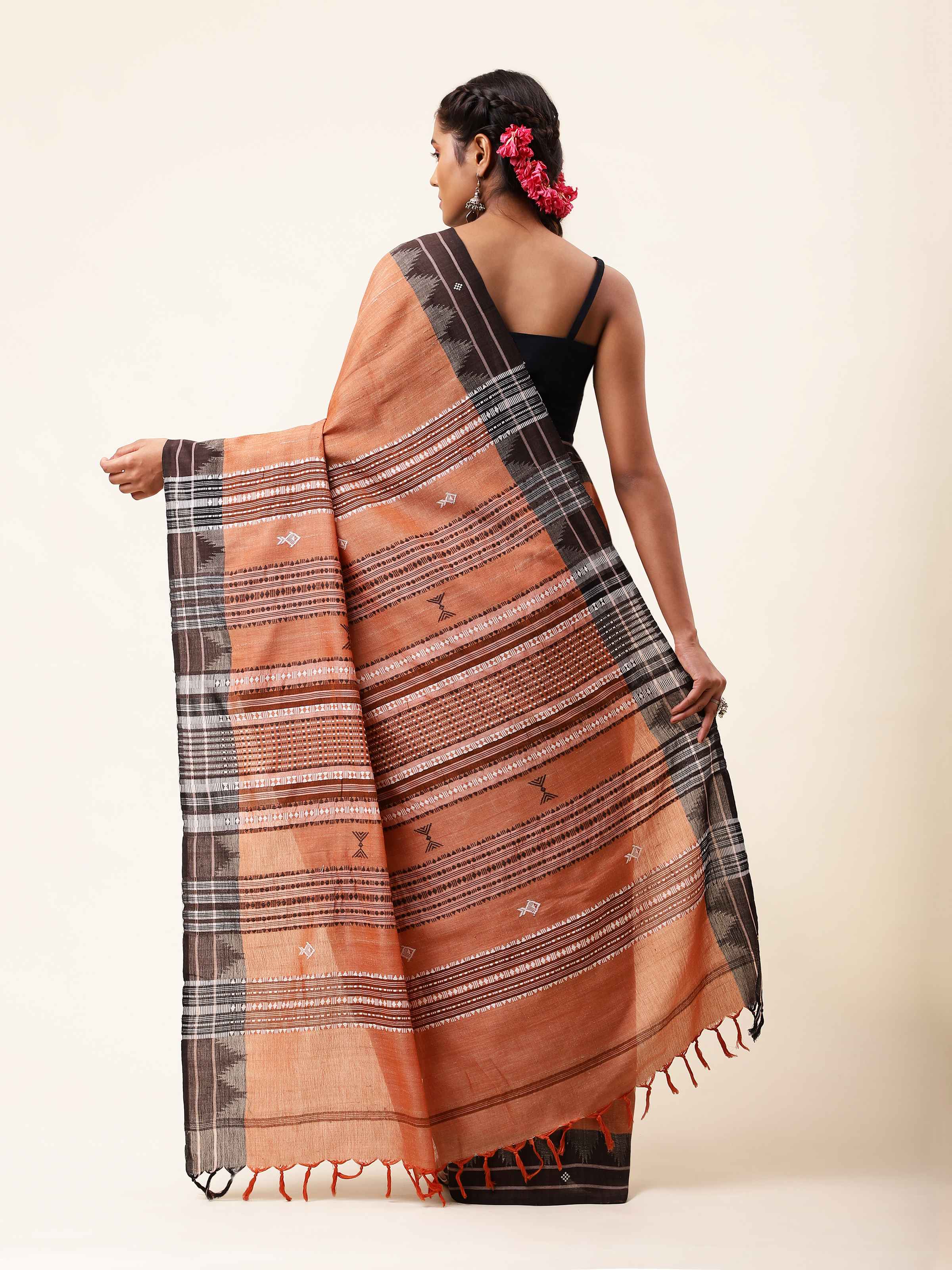 Back view offering a complete look at the subtle patterns and fluid drape.