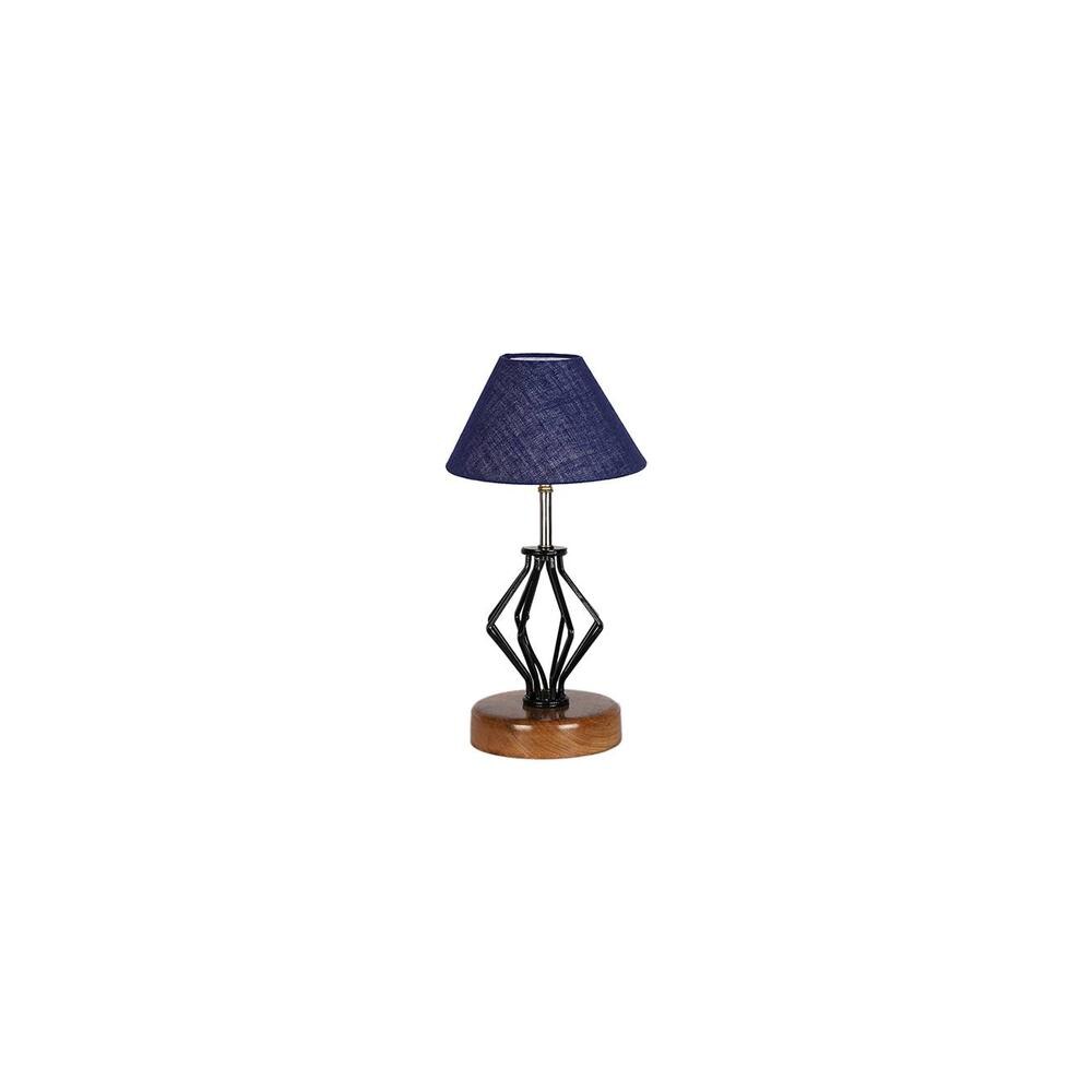 Madeleine Blue Jute Table lamp with Wood & Iron Base