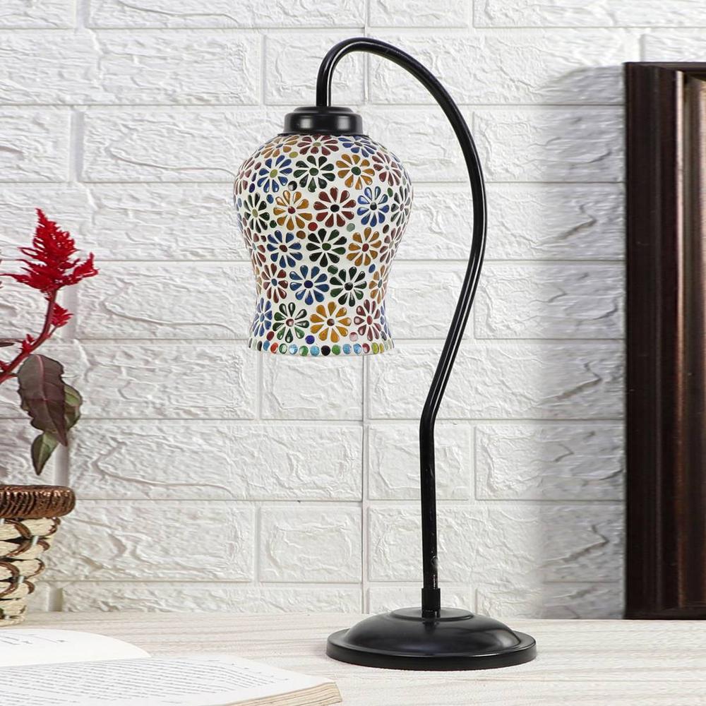 Multicolor Mosaic Glass Curvy Table lamp with Iron Base (EN19) - Devansh