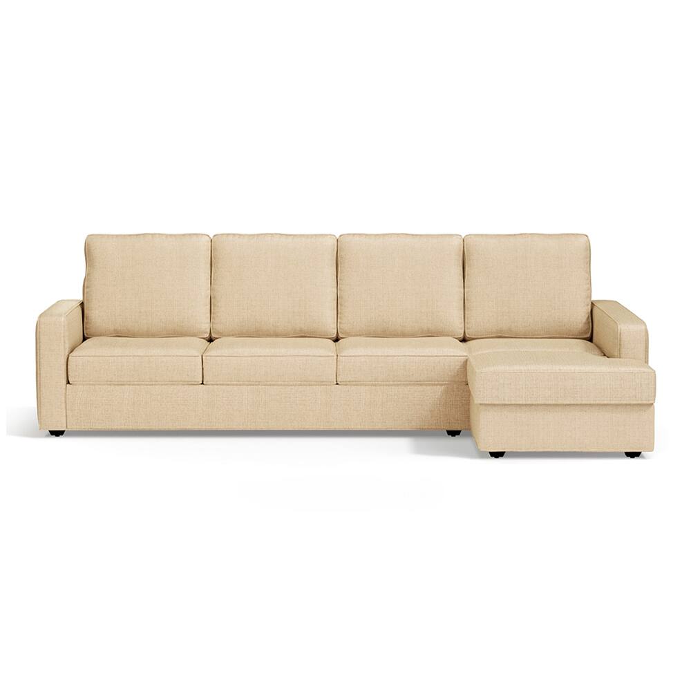 Apollo Sofa (Colour : Pearl, Cushion : Soft, Back Type : High Back, Seating Capacity : Right Aligned 3 Seater + Right Aligned Chaise + Ottoman) - Urban Ladder