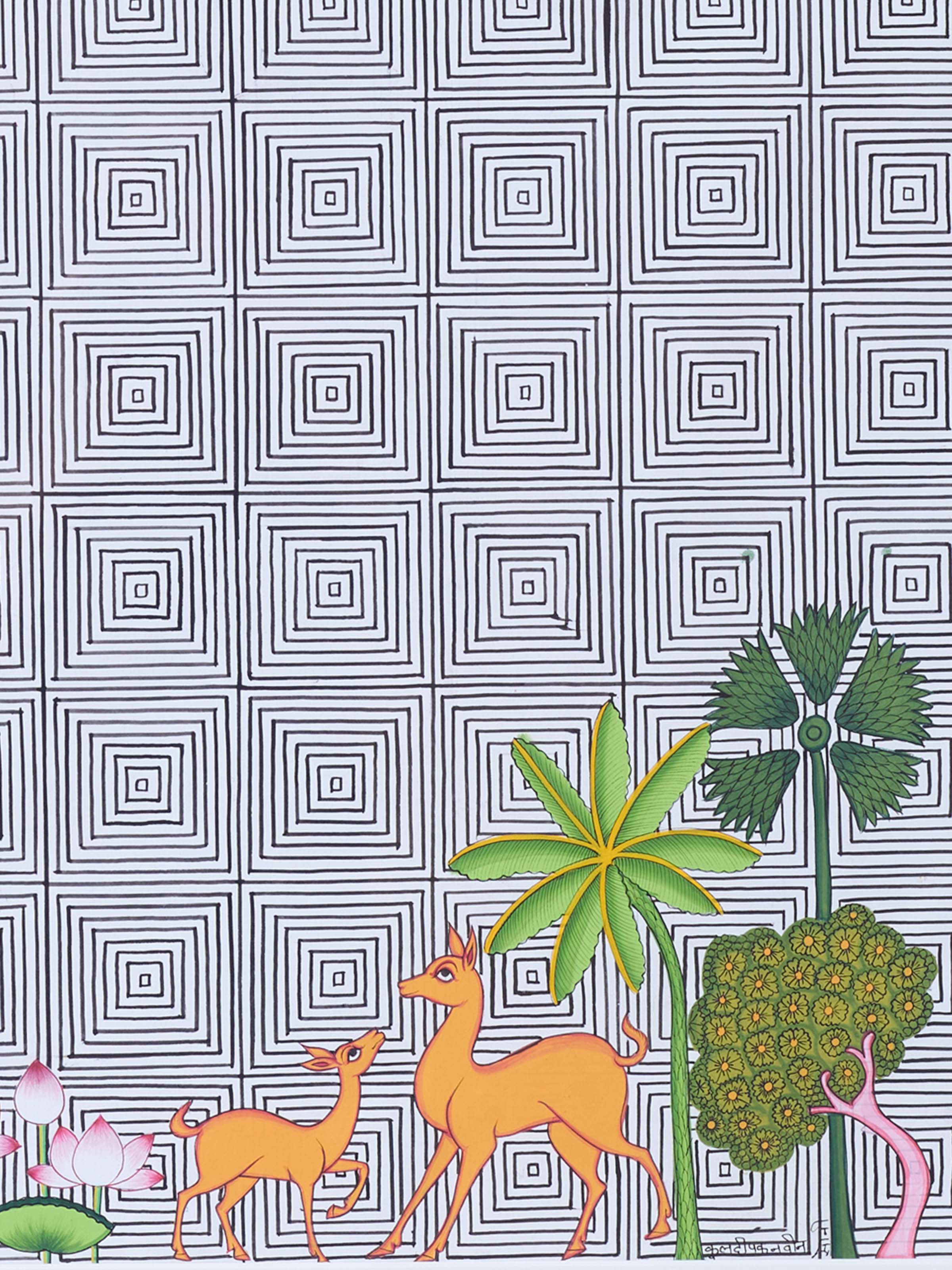 Deer Geometric Illusion Pichwai Painting