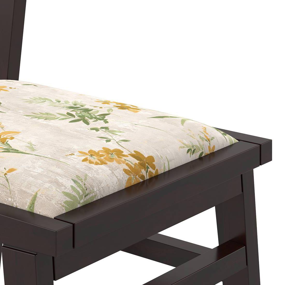 Arabia Leon Solid Wood 4 Seater Dining Table With Set Of 4 Chairs (Colour- Mustard Florals, Finish- Mahogany)