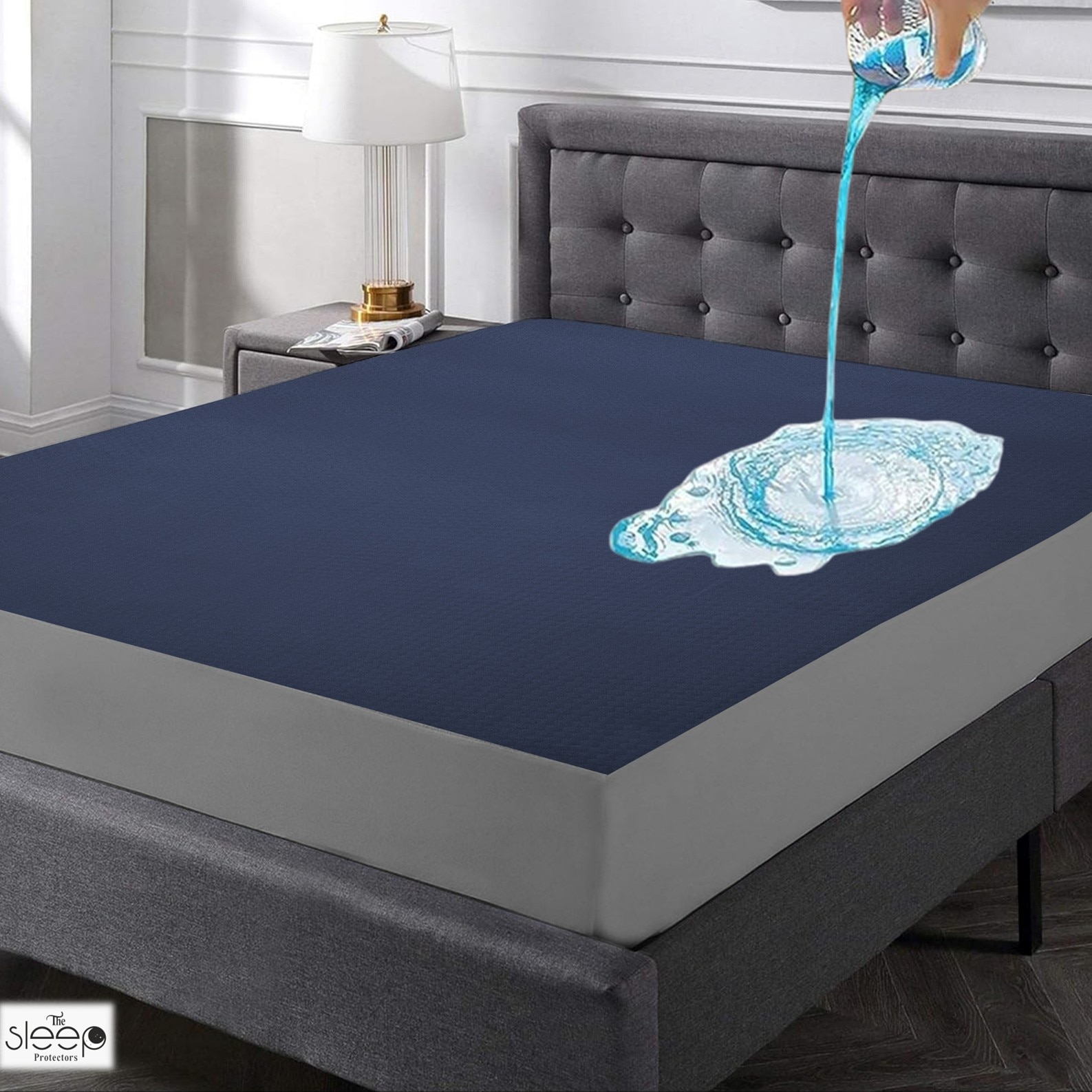 Premium Terry Polyester Fabric Waterproof Mattress Navy Blue King 75X72 - The Sleep Protectors