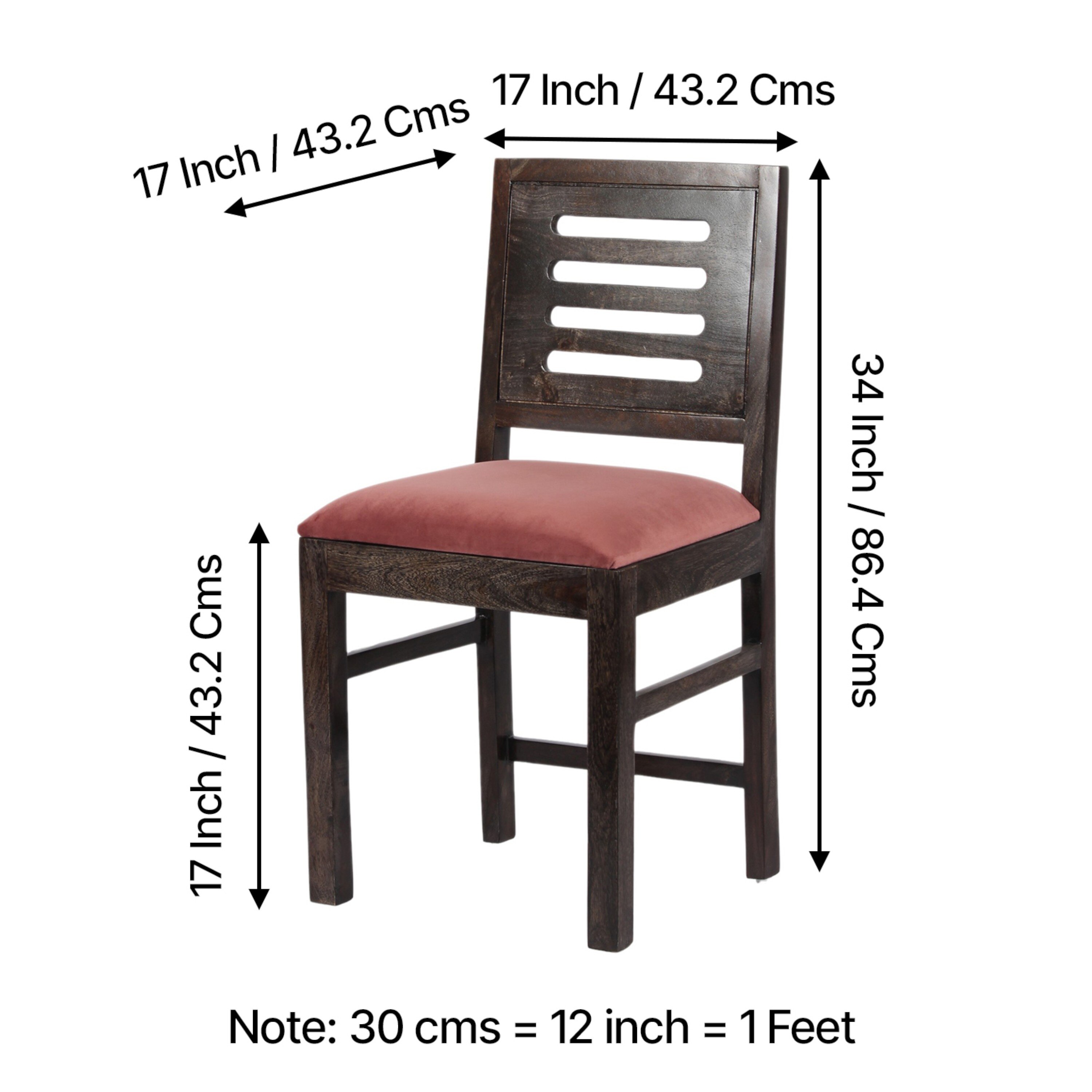 Rosslyn Sheesham Wood Set of 2 Dining Chairs in Mahogany Finish & Coral Pink Velvet Cushion Seat