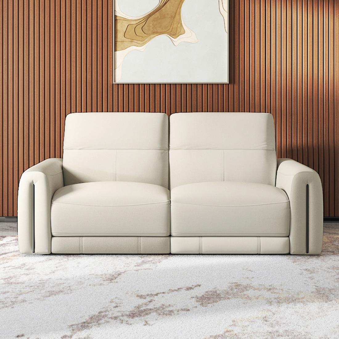 Linaro Leather 3 Seater Double Motor Recliner In Grey Colour