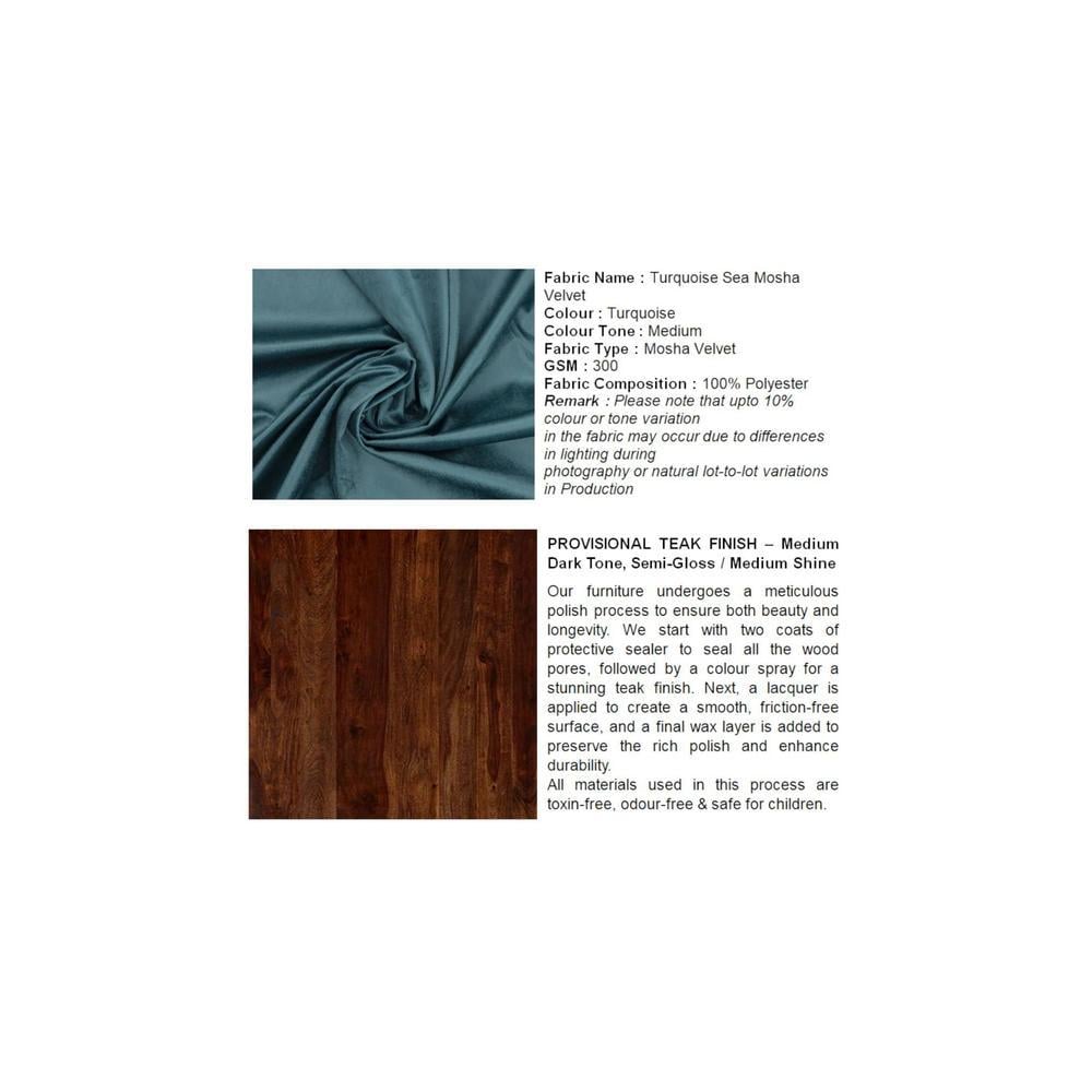 Dayton Sheesham Wood Accent Square Set of 2   Stools in Turquoise Sea Velvet Upholstery