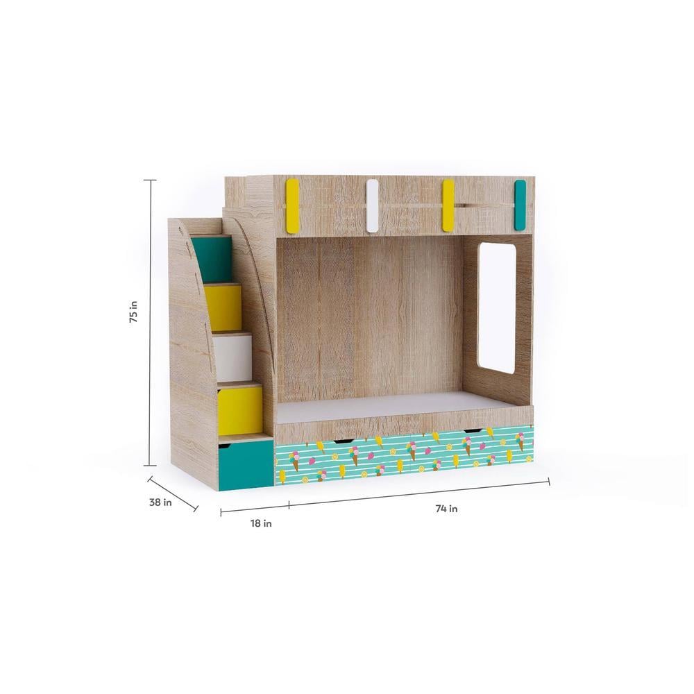 Pinwheels Bunk Bed with Storage in Oak Colour BKBB039