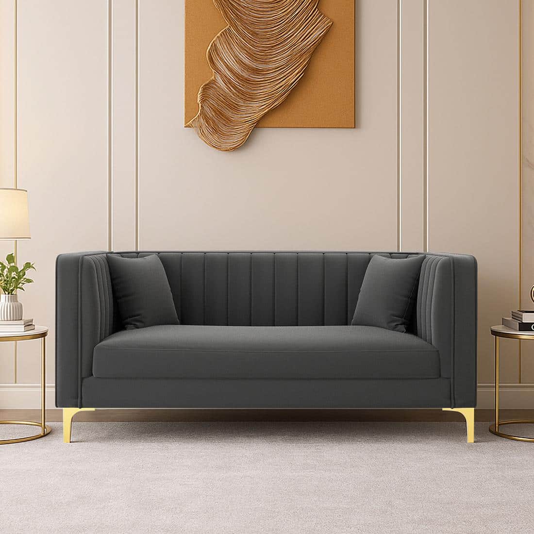 Texude Velvet 2 Seater Sofa Dark Grey