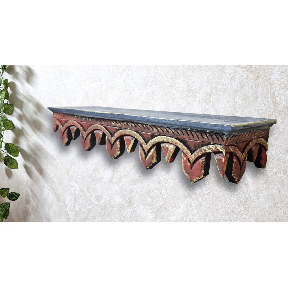 Amaro Red Colour Solid Wood Handcarved Floating Wall shelf