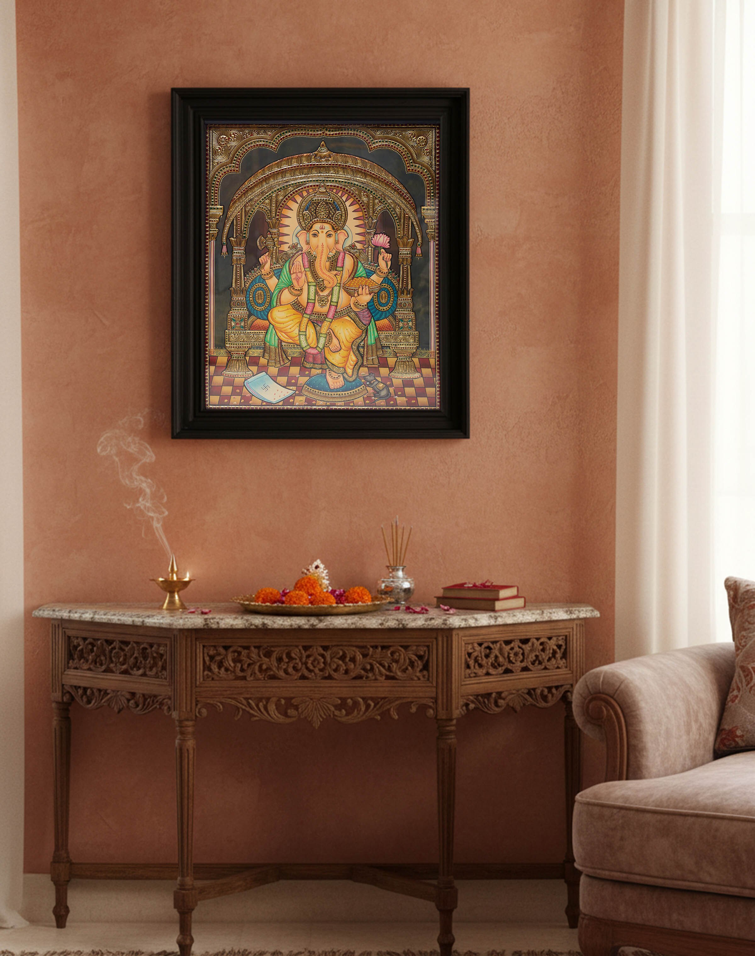 Ganesha on Throne Thanjavur Painting