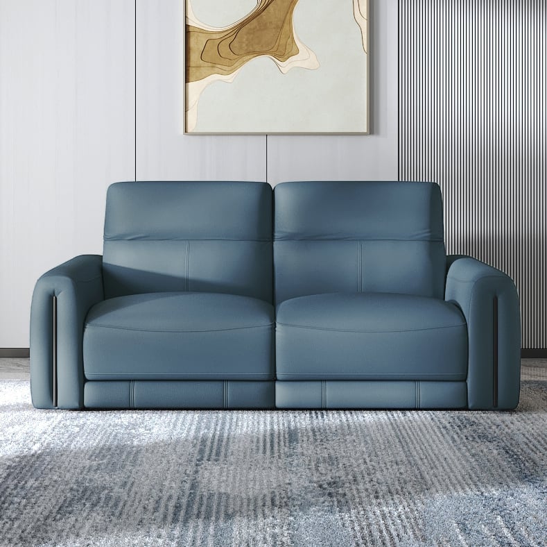 Linaro Leather 3 Seater Double Motor Recliner In Blue Colour