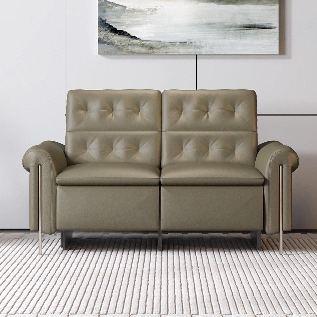 Splendor Two Seater Motorized Leather Recliner in Olive Green Colour